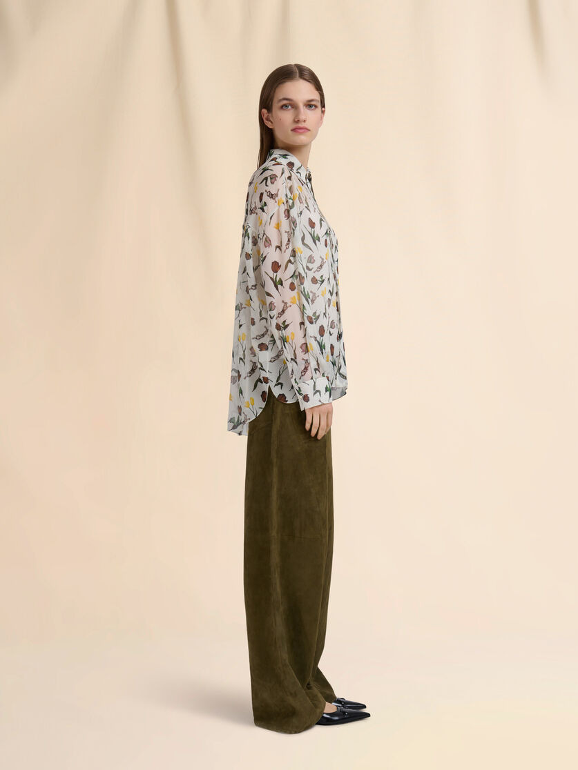 CREAM CHIFFON SHIRT WITH TULIPS AND HARES PRINT - 5