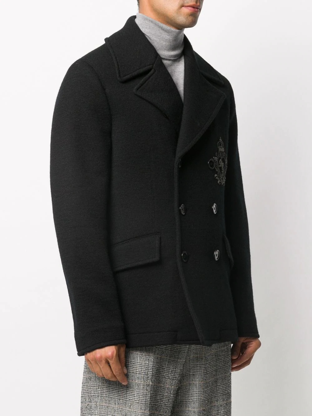 embroidered logo double-breasted coat - 3