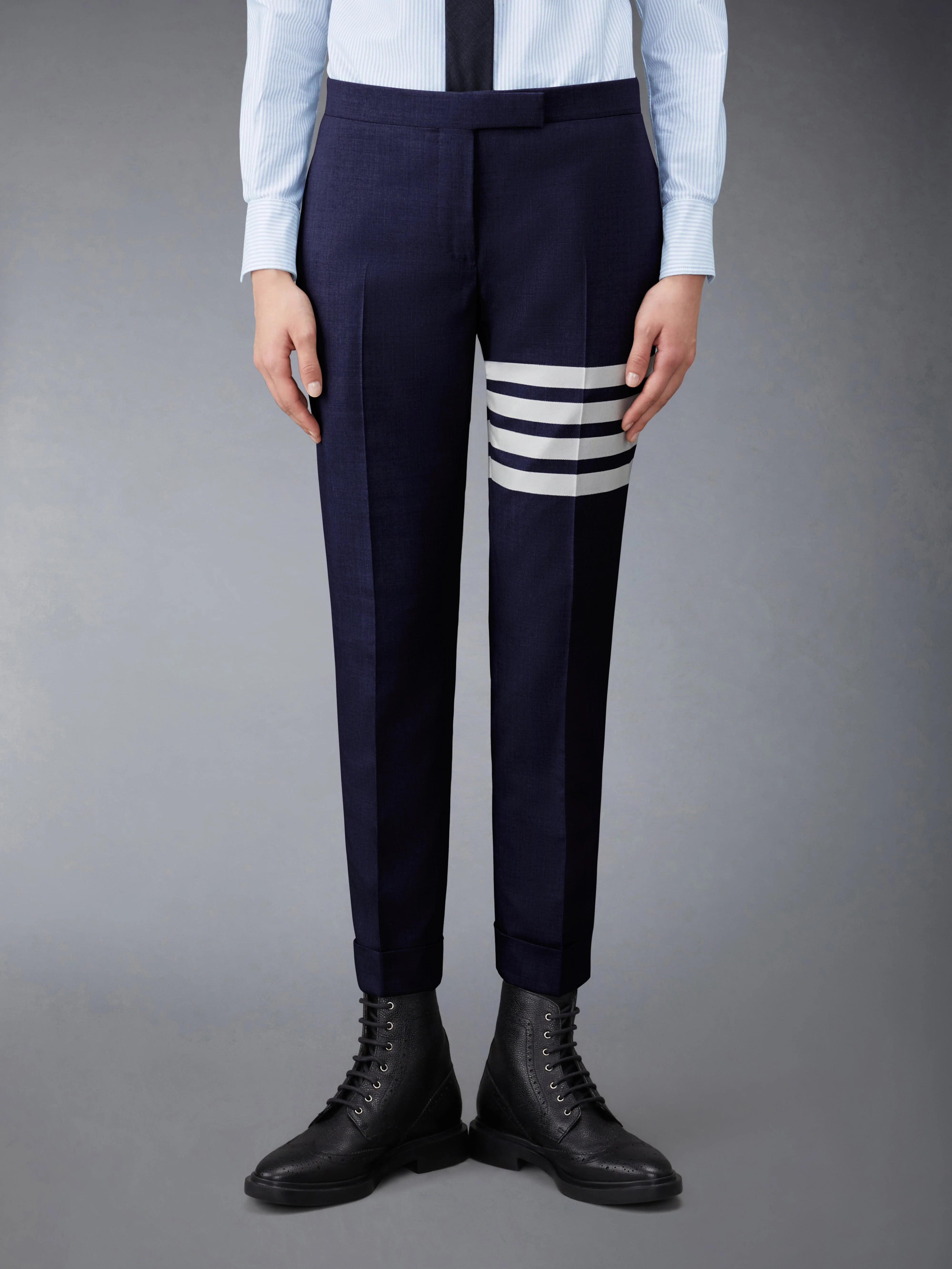 Navy Plain Weave Skinny 4-Bar Trouser - 1