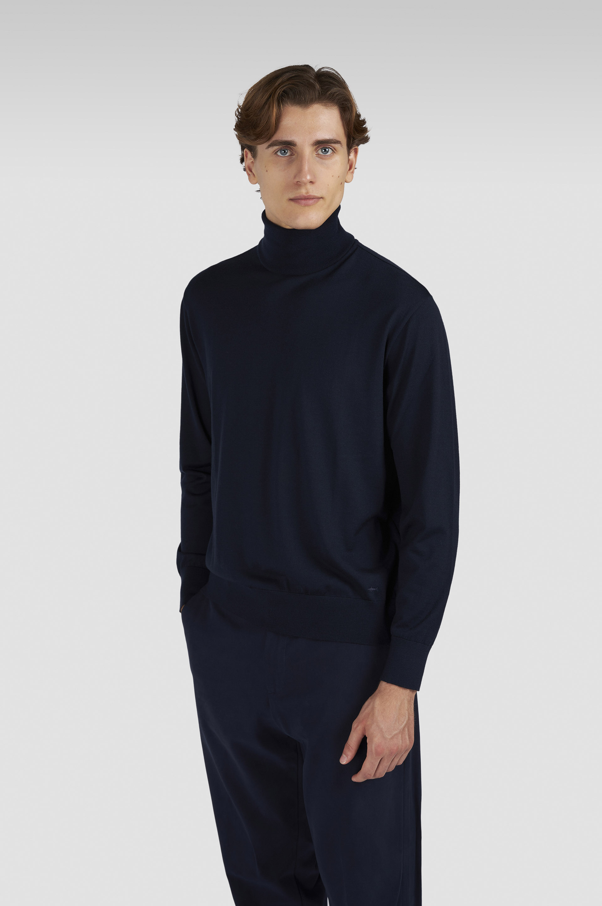 STRETCH WOOL TURTLENECK SWEATER WITH SHARK EMBROIDERY - 6