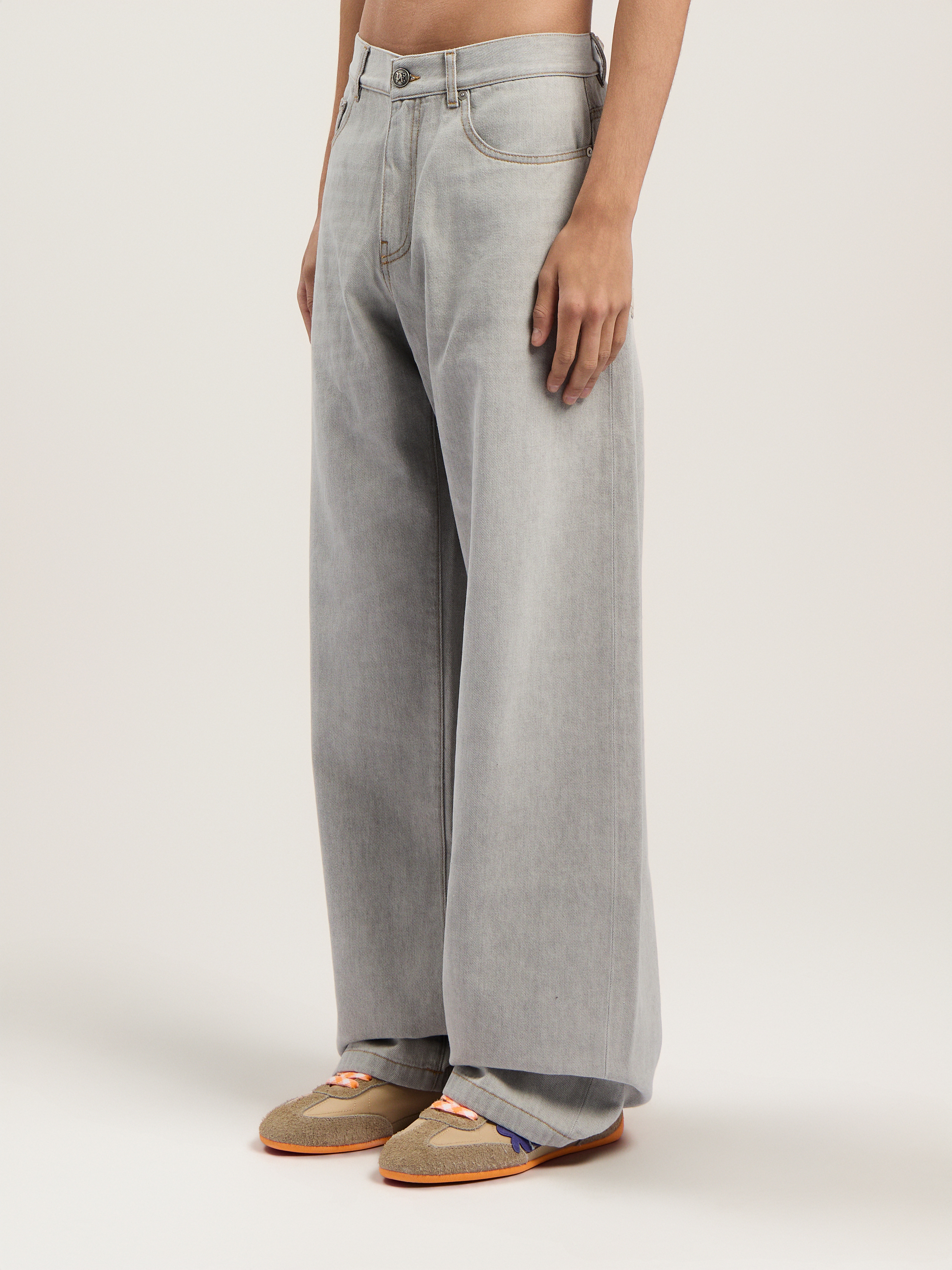 Curved Logo Loose Denim Pants - 3