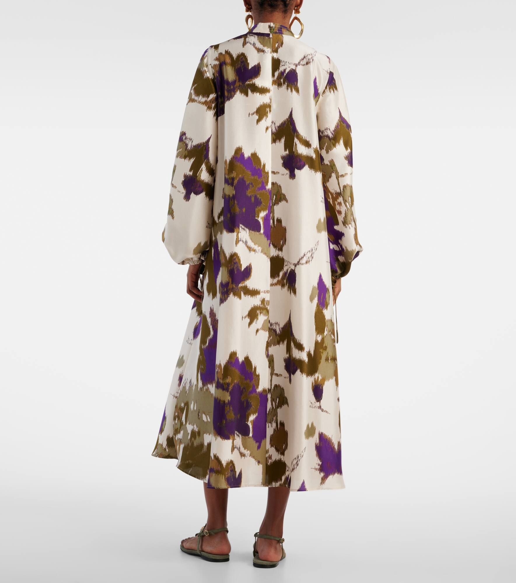 Maesa balloon-sleeve printed silk maxi dress - 3