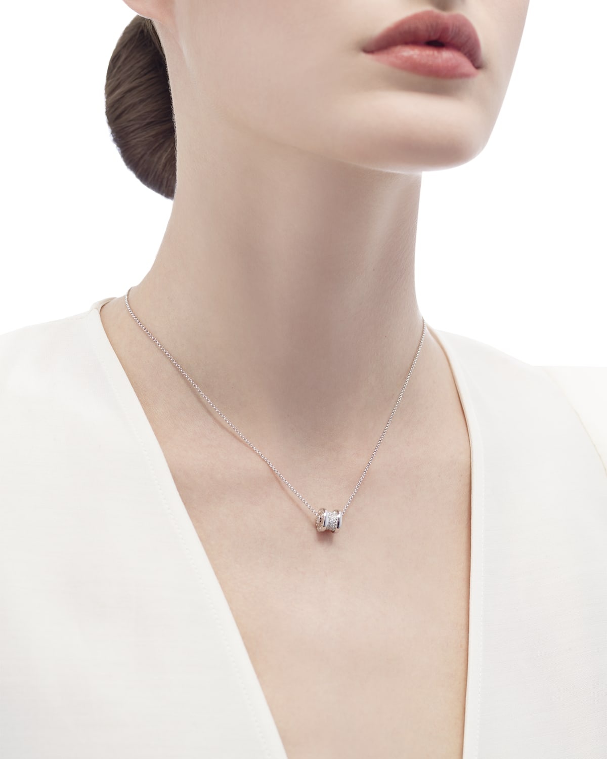 B.Zero1 18k White Gold Diamond Charm Necklace - 5