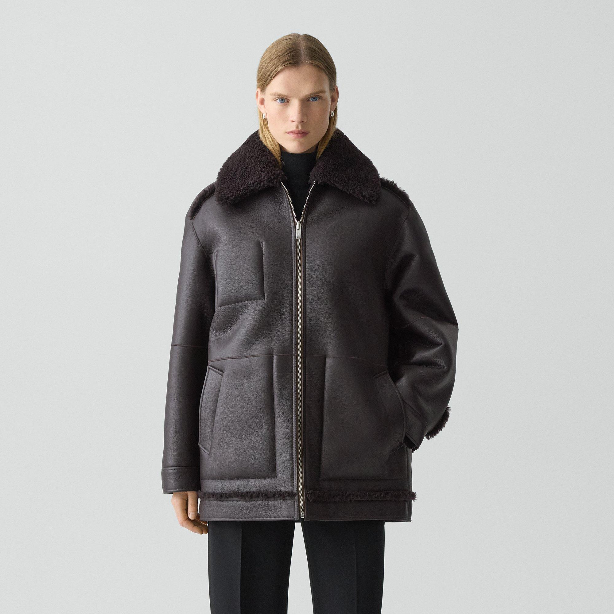 Reversible Cocoon Coat in Shearling - 2