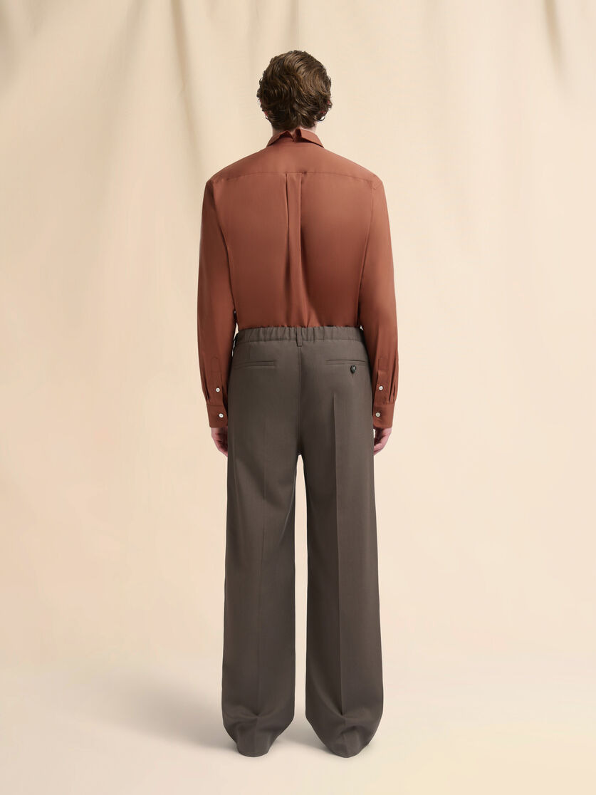 BROWN WOOL TROUSERS WITH ELASTICATED WAISTBAND - 3