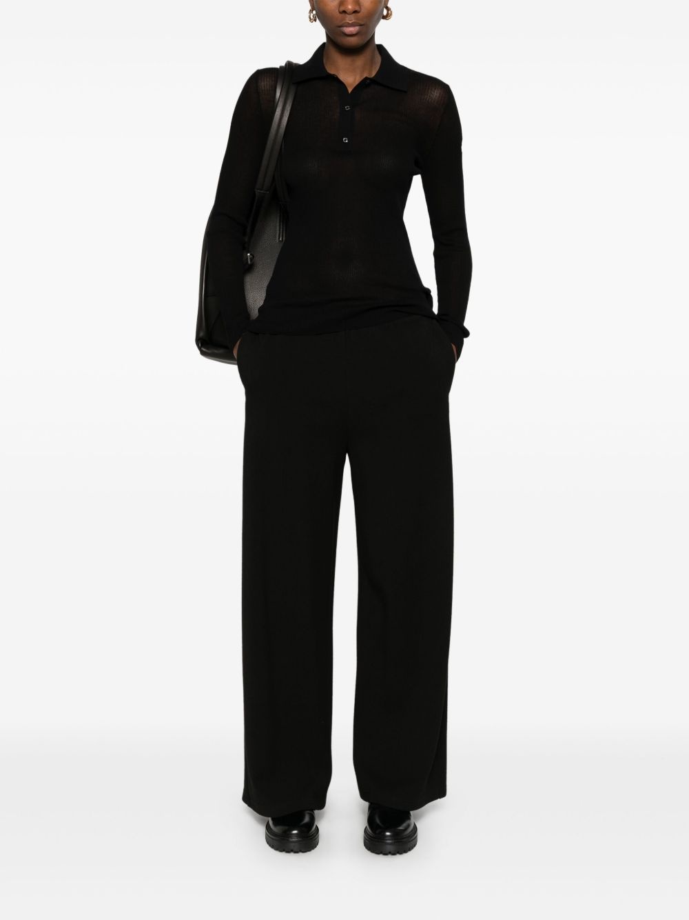 fine-ribbed polo top - 2