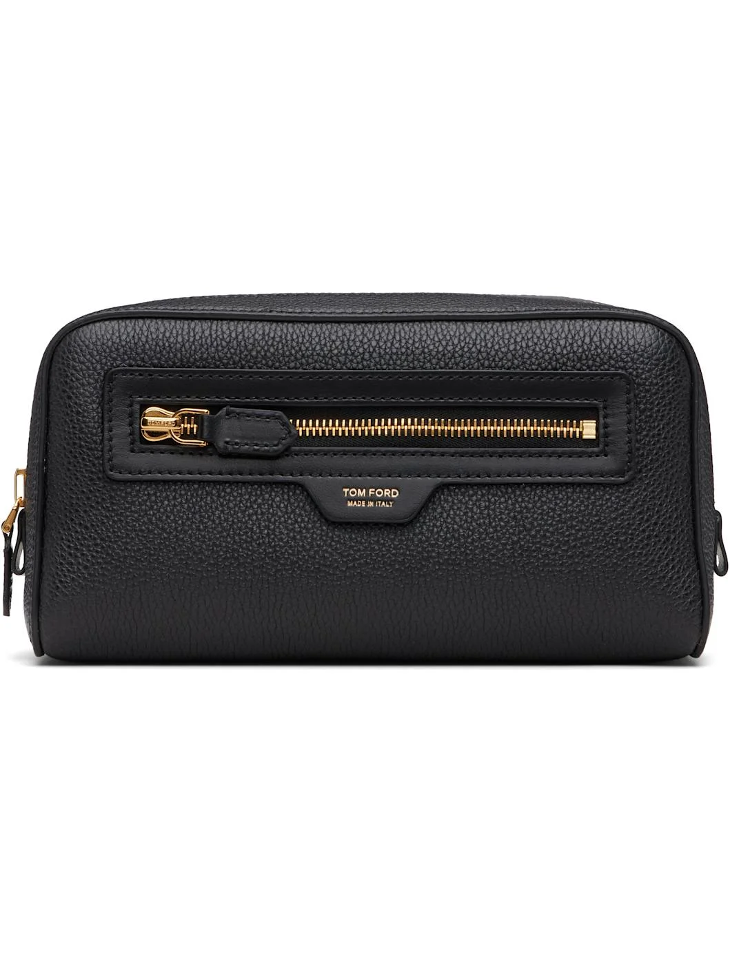 Black Grain Leather Smart Wash Pouch - 1