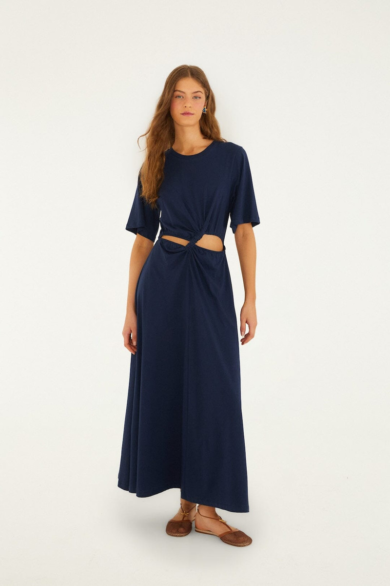 Dark Blue Cut-Out Short Sleeve Maxi Dress 1