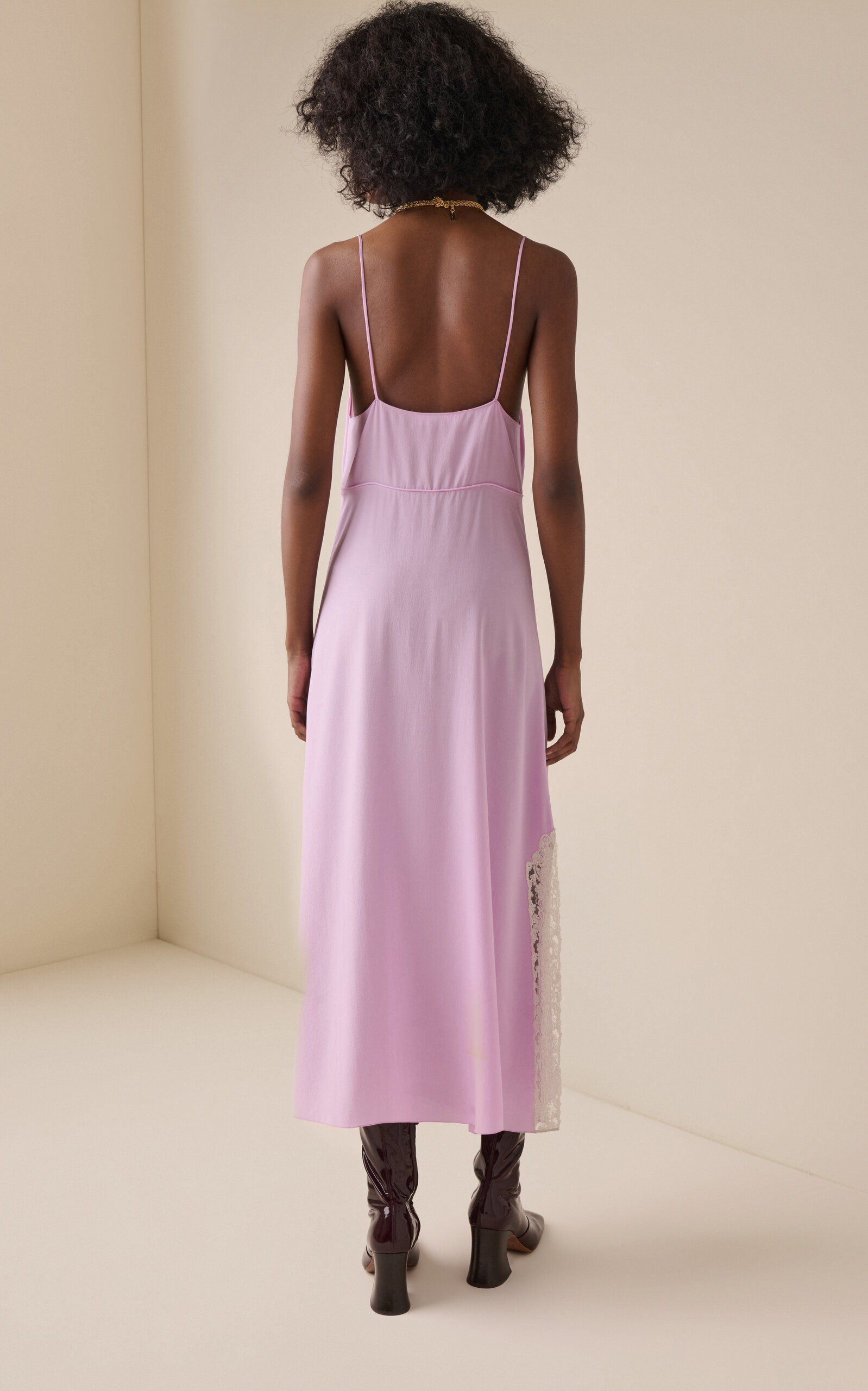Lace-Trimmed Organic Silk Crepe De Chine Maxi Dress purple - 4