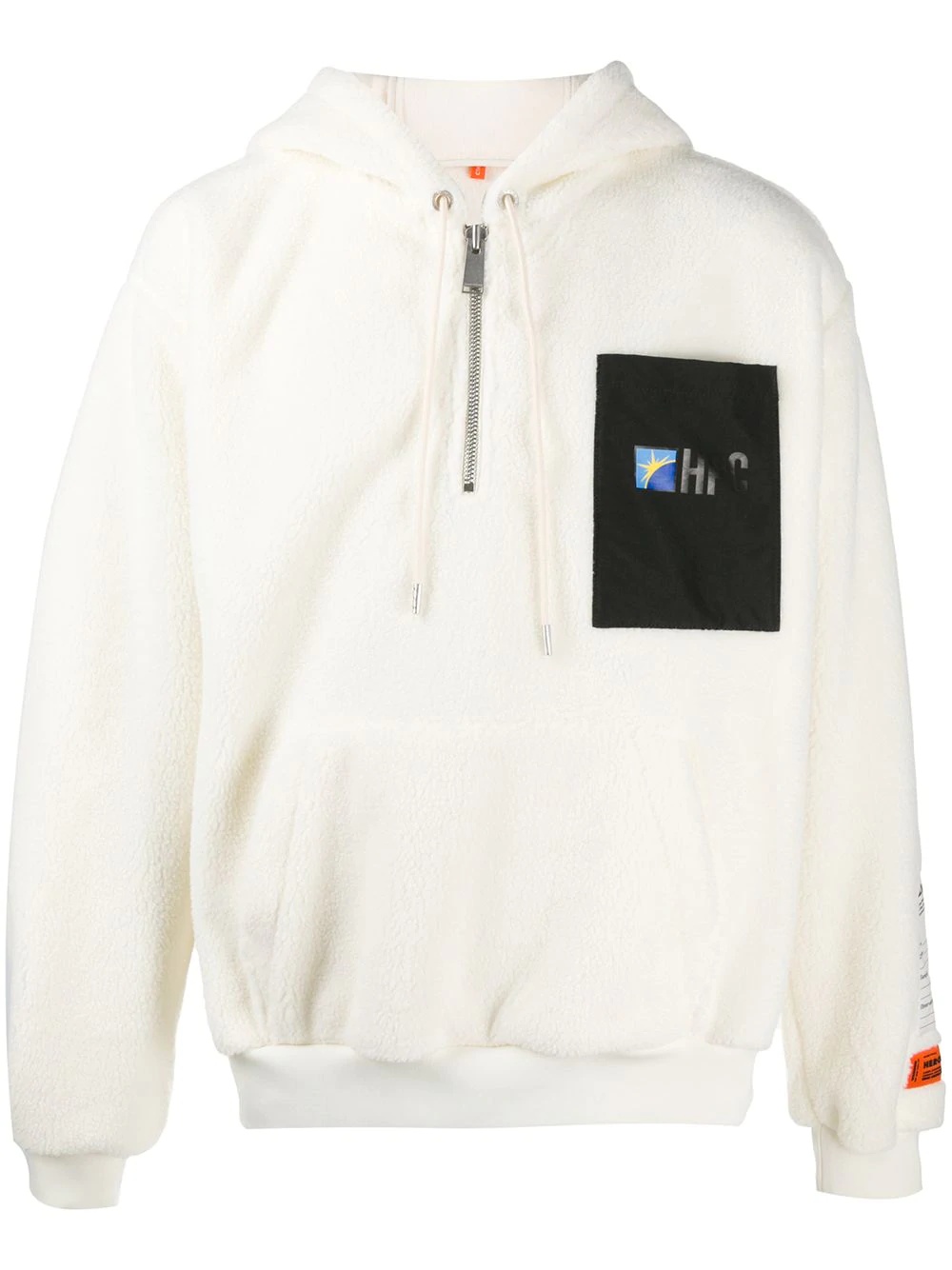 faux shearling logo patch hoodie - 1