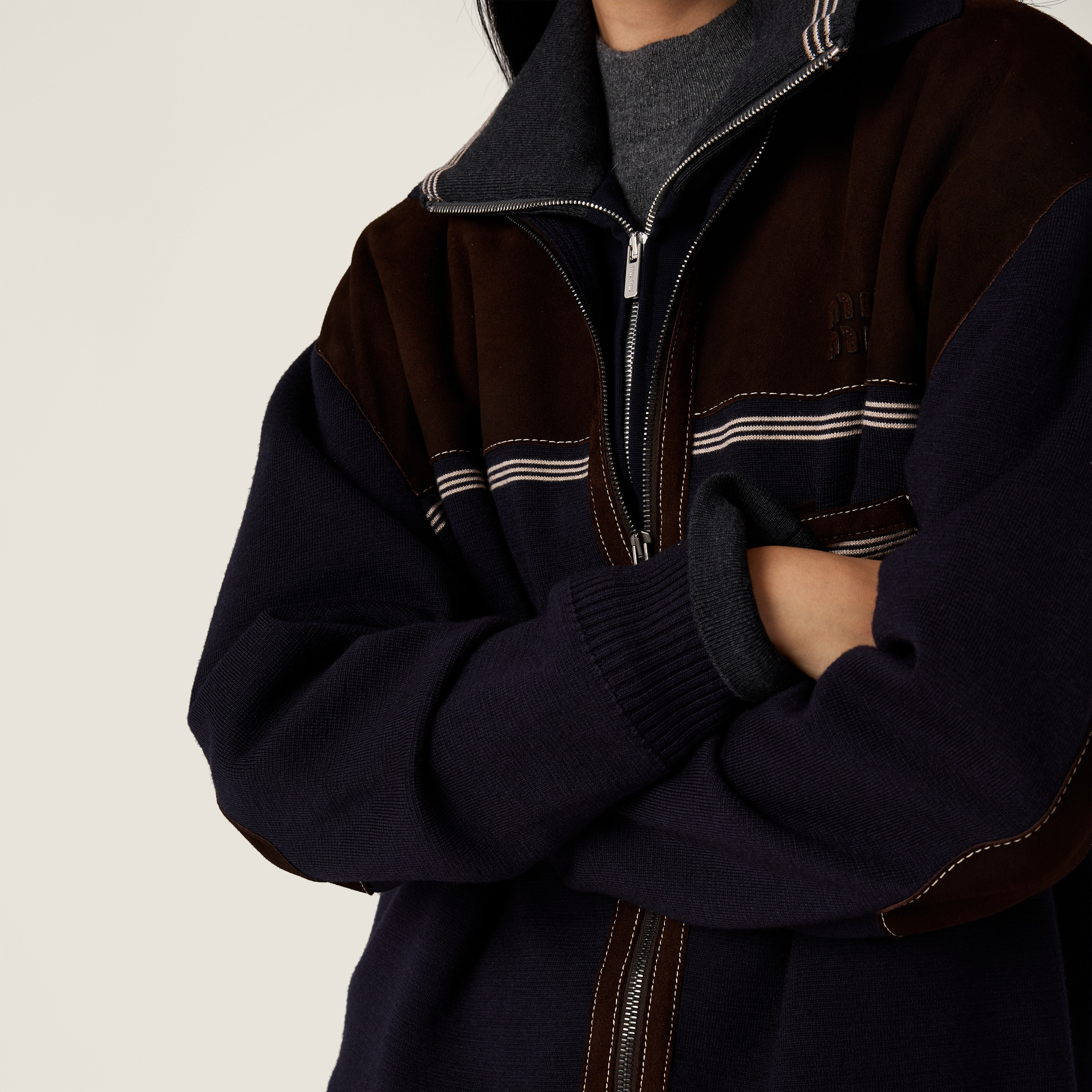 Wool and leather zipper cardigan - 4