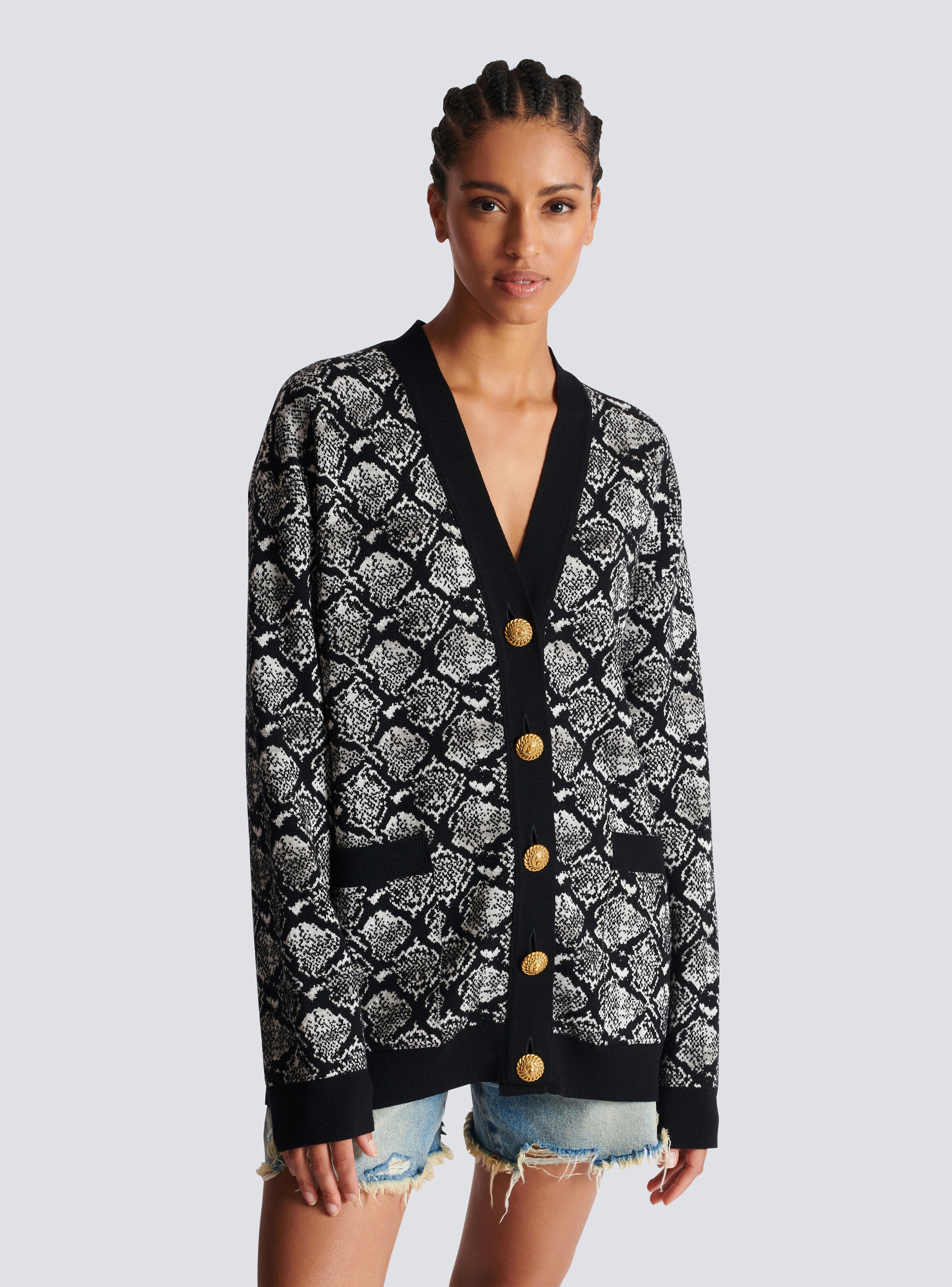 Snakeskin jacquard knit cardigan - 6