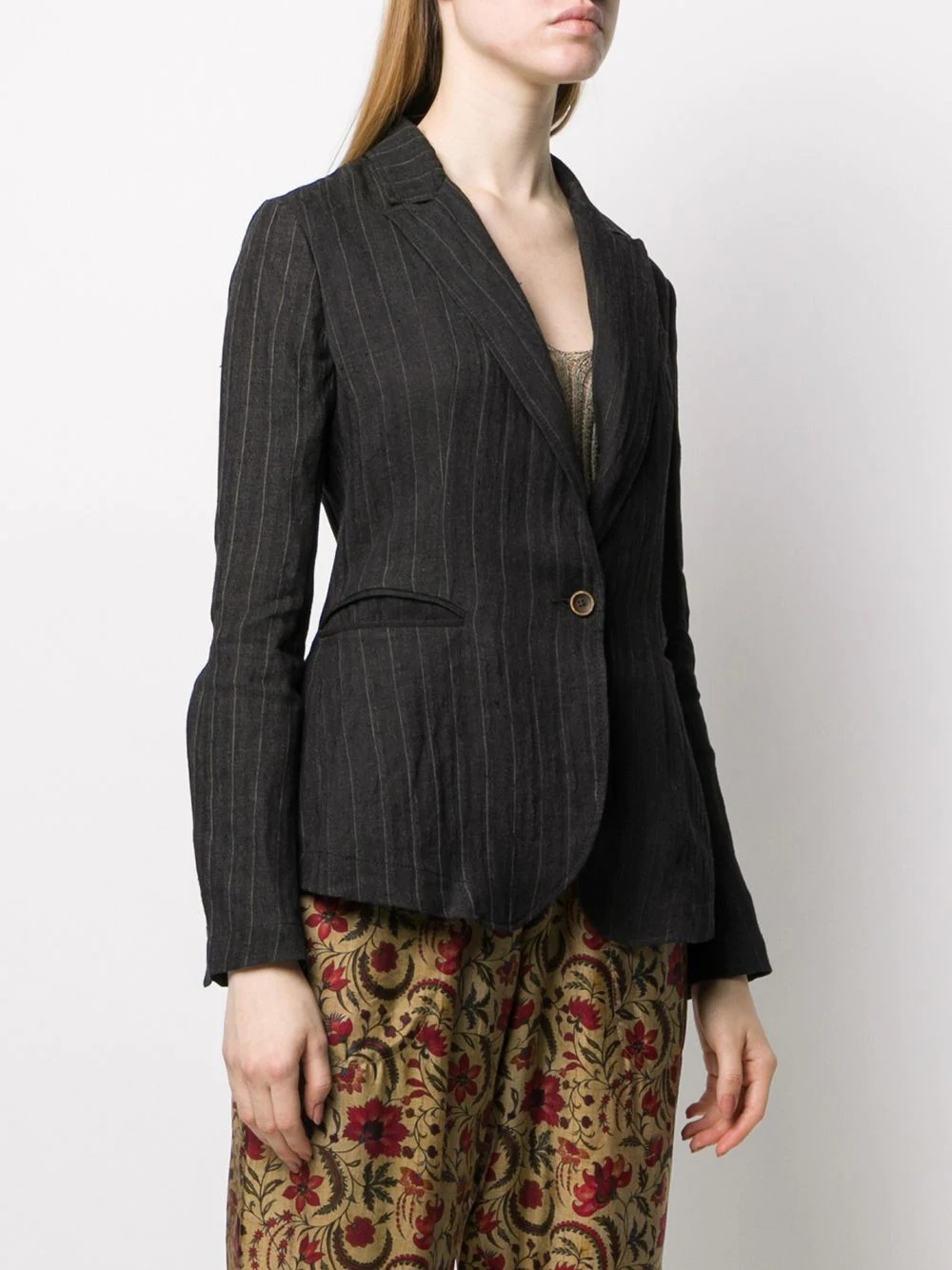 striped single-breasted linen blazer - 3