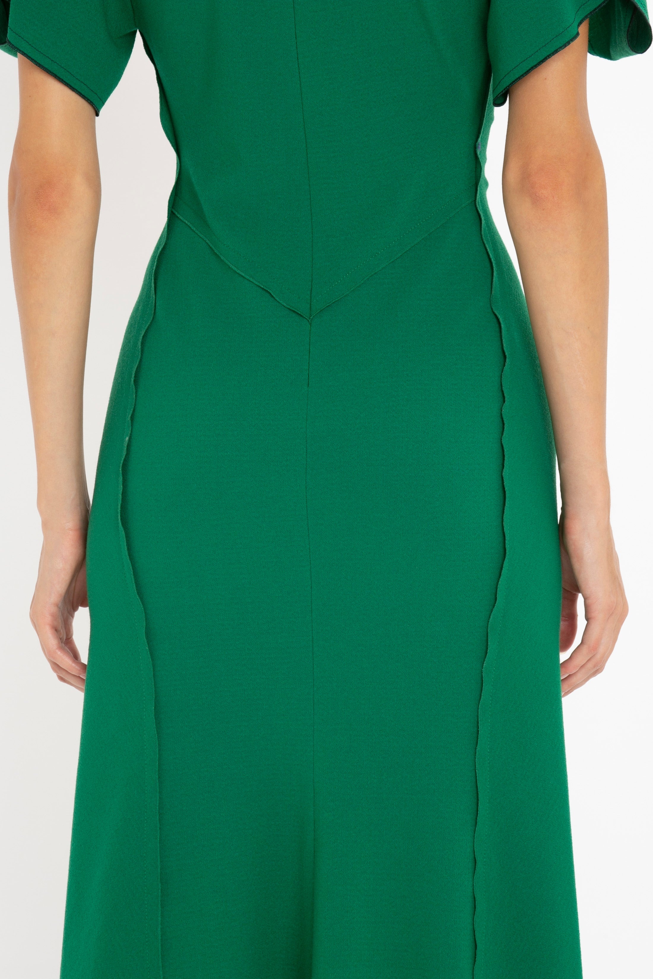 Gathered V-Neck Midi Dress in Emerald - 7