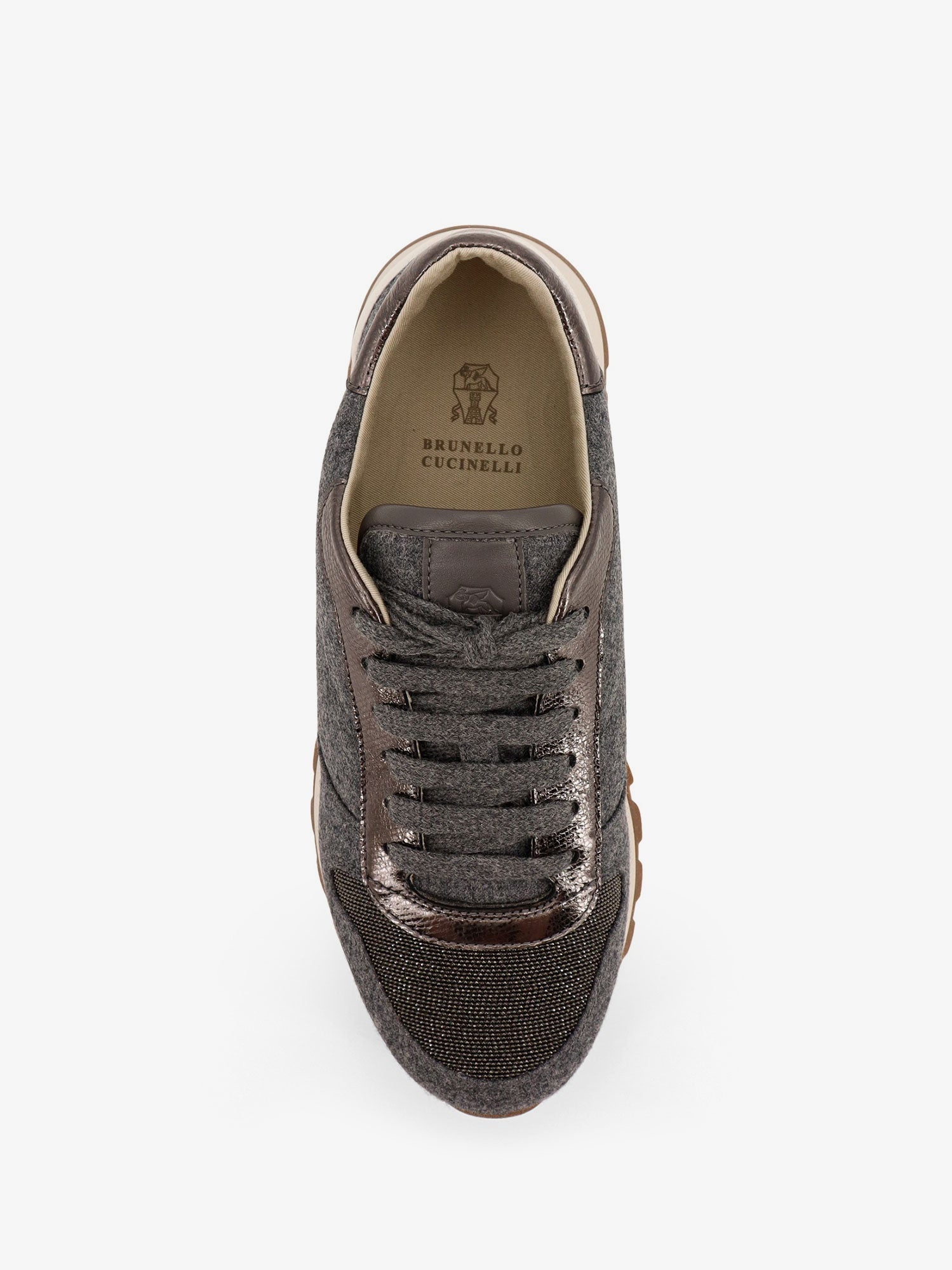 Brunello Cucinelli Low-Top Wool Flannel Sneakers With Leather Profiles - 5
