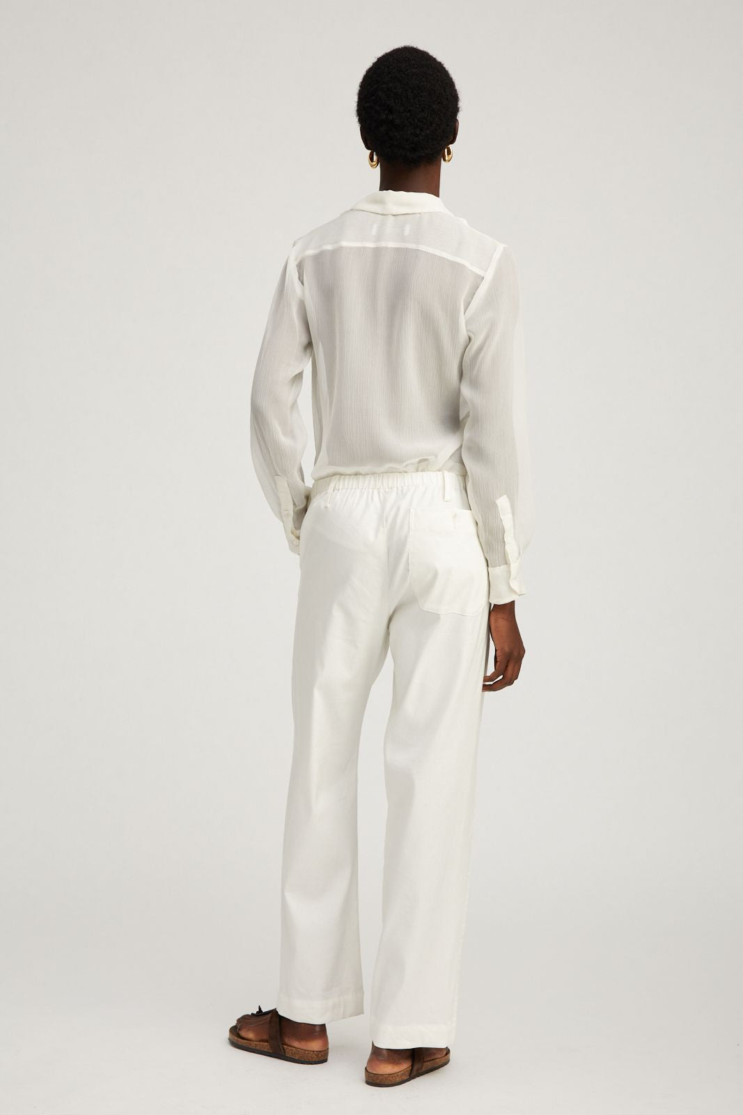 WHITE CRINKLE CHIFFON FITTED BUTTON DOWN - 8