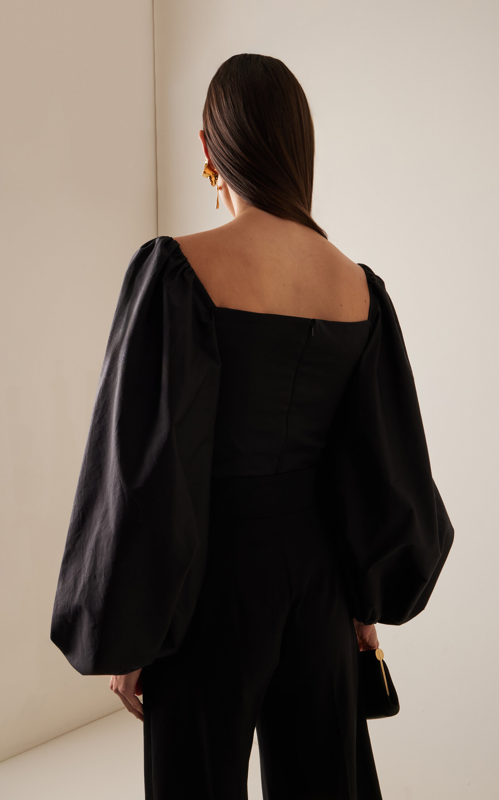 Puff-Sleeve Cotton Top black - 4