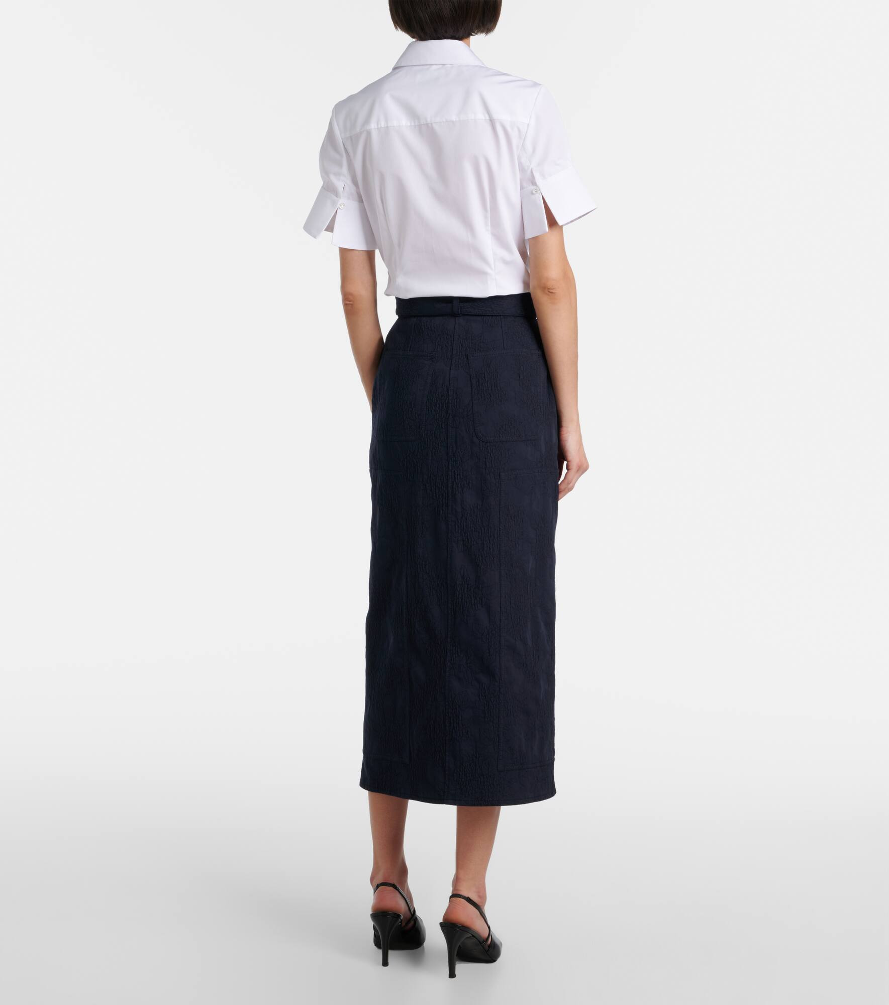 Floral cotton-blend jacquard midi skirt - 3