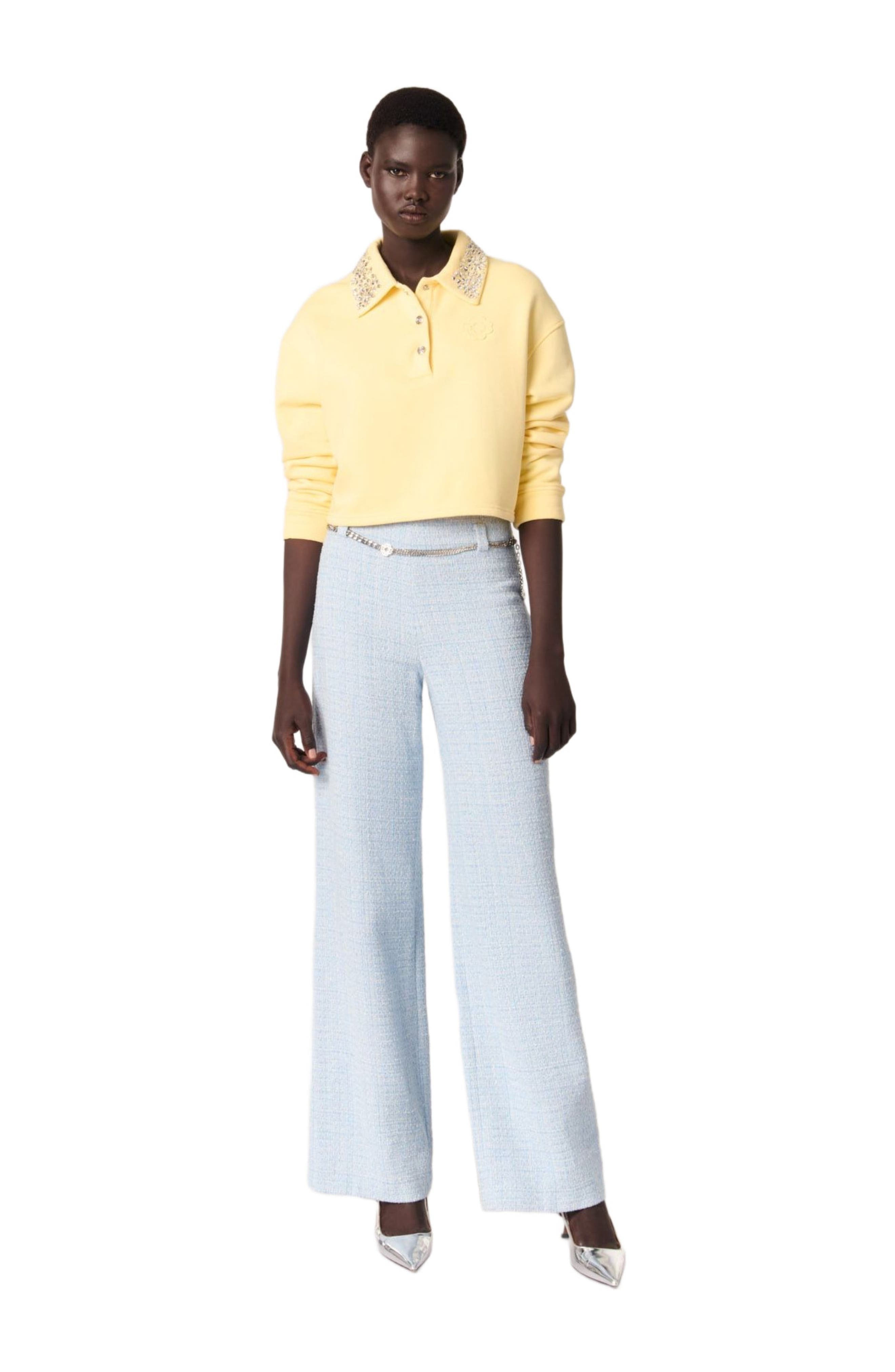 maje Tweed trousers with belt in Blue Sky at Nordstrom - 1