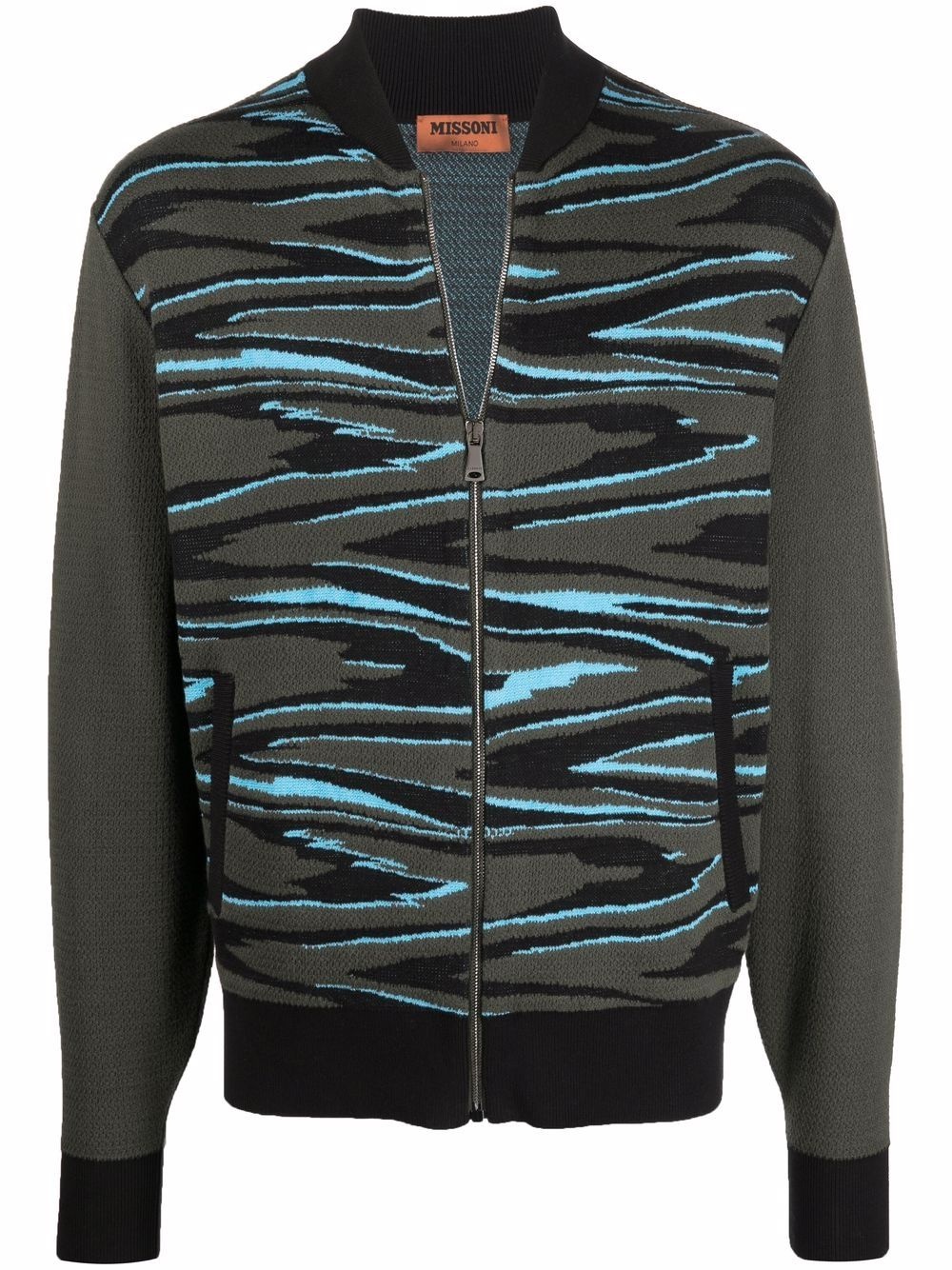 striped pattern zip-up cardigan - 1