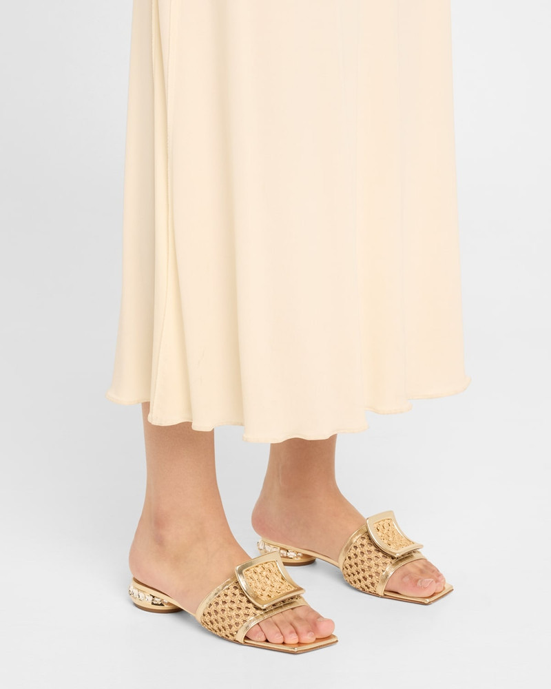Roger Vivier Leather & Raffia Jewel Slide Mules outlook