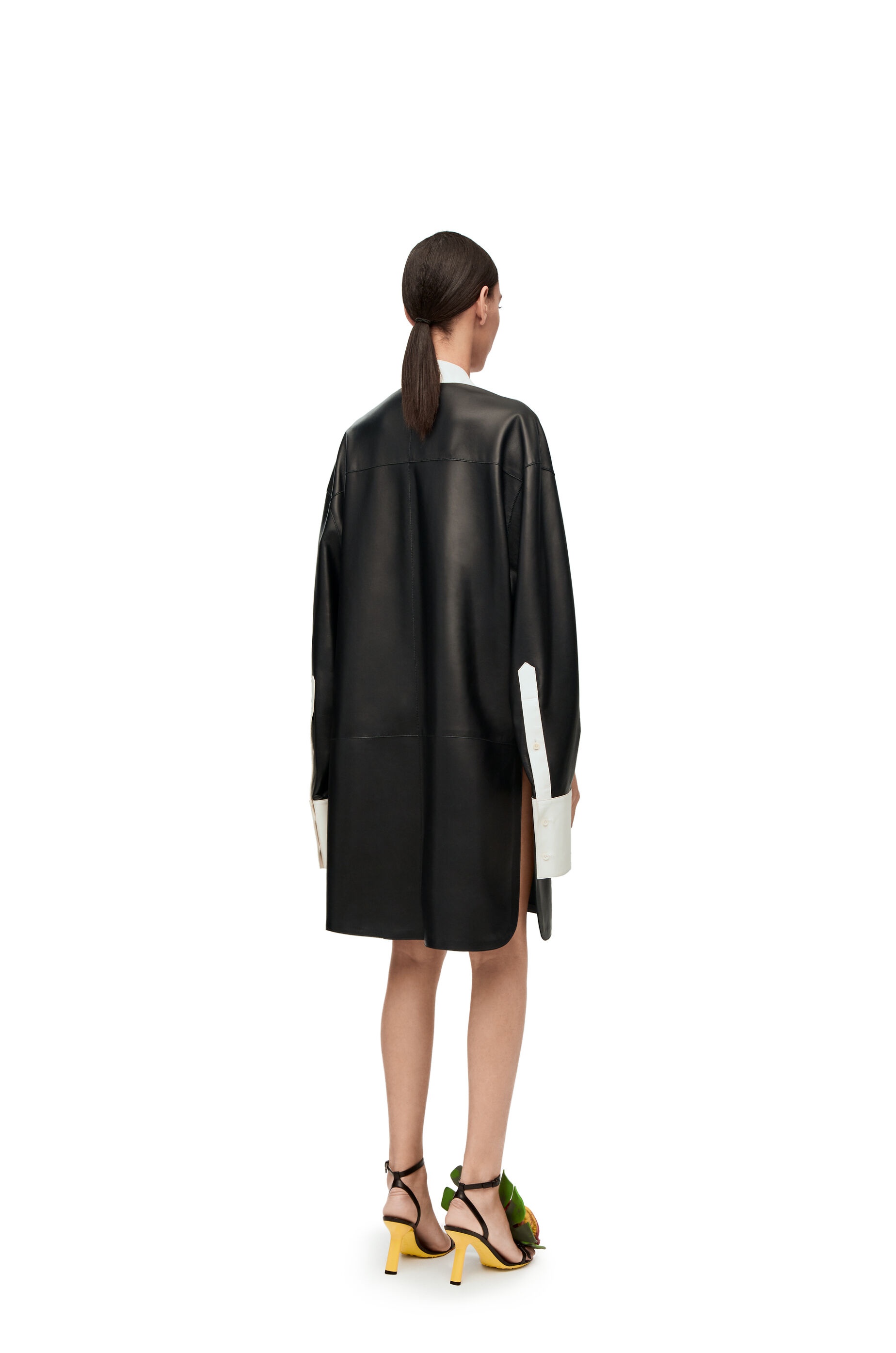 Asymmetric shirt dress in nappa - 4