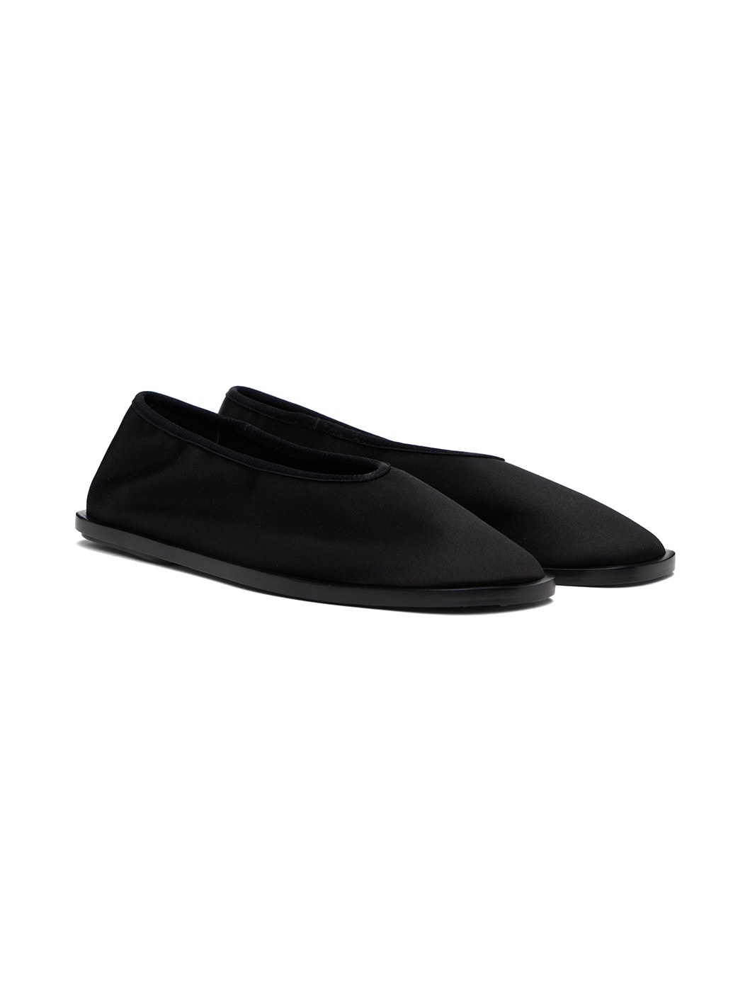 Black Soft Square Satin Loafers - 4