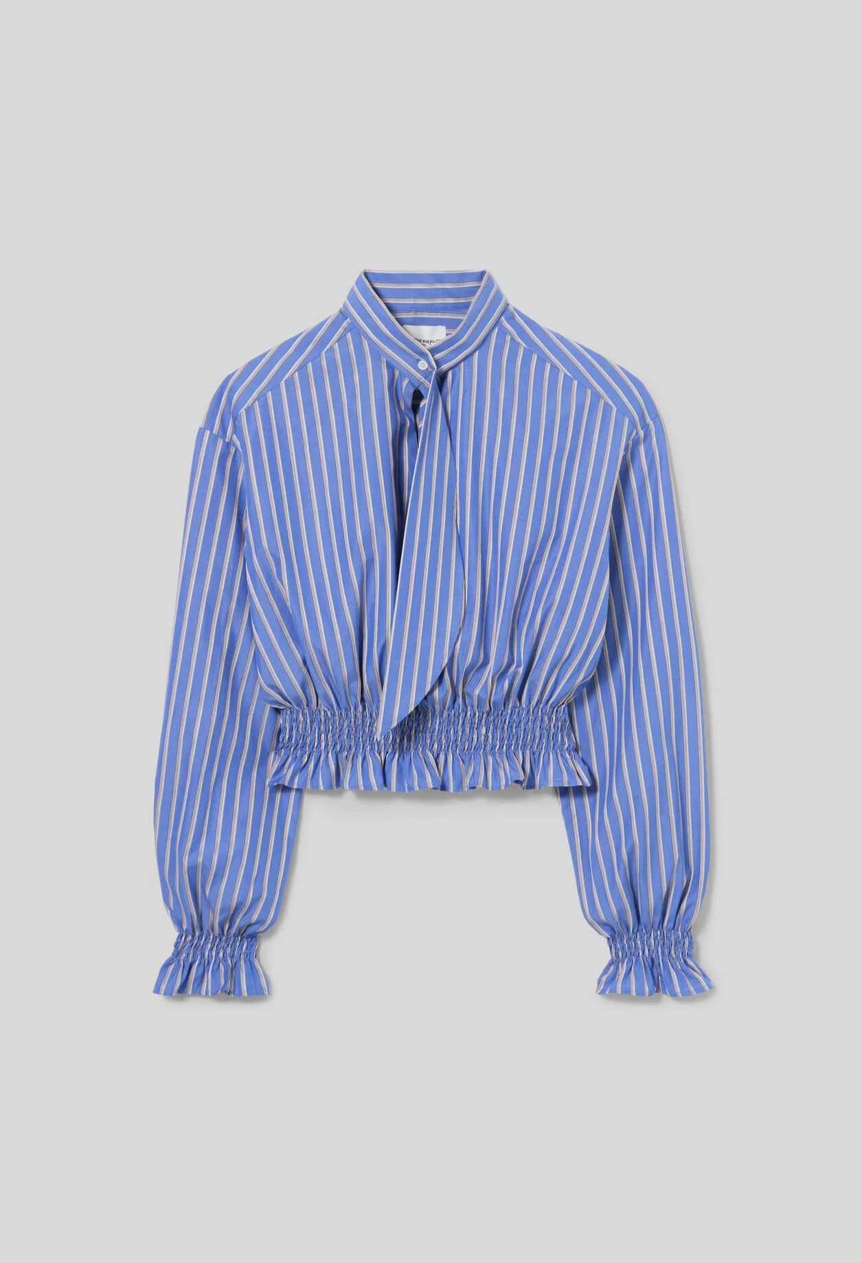 STRIPED POPLIN TIE-NECK TOP - 1