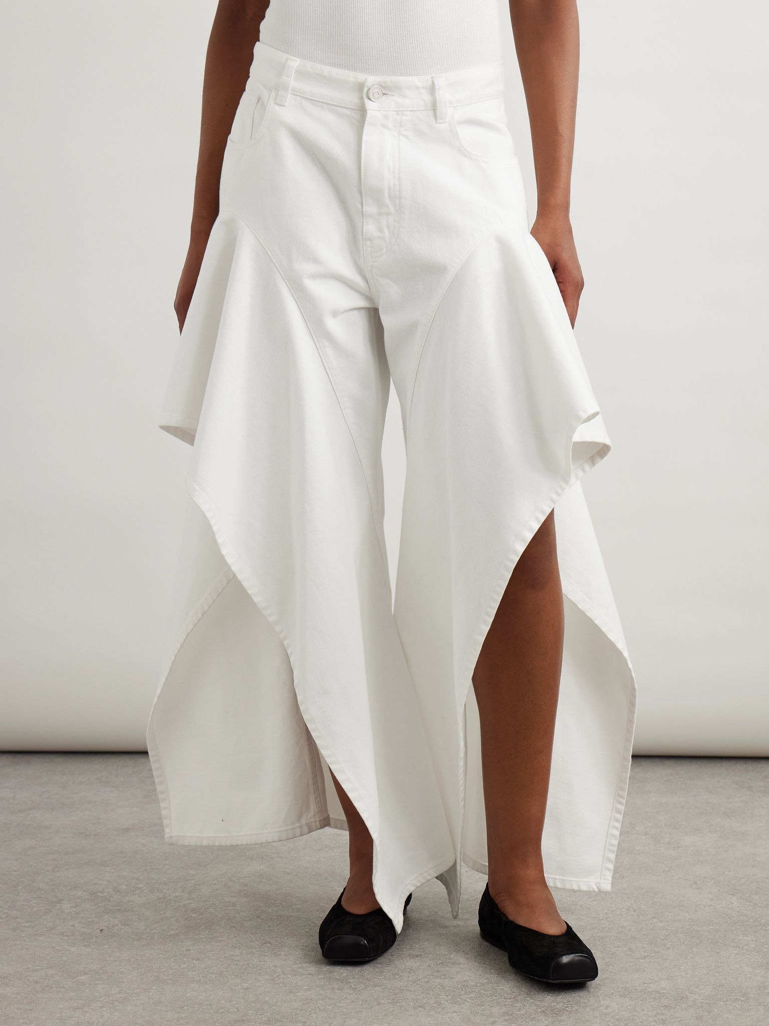 Ruffled mid-rise wide-leg jeans White - 3