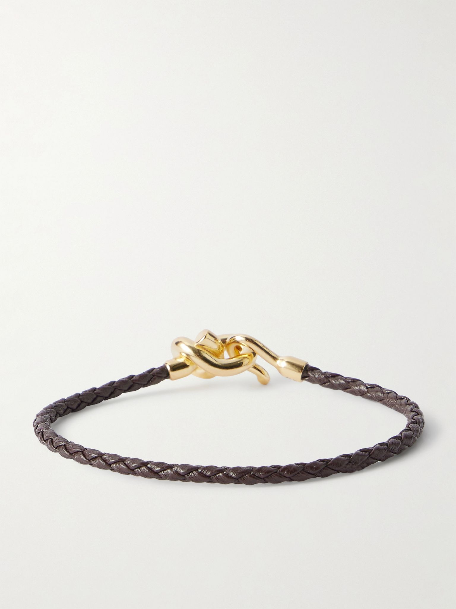 Knot gold-plated and intrecciato leather bracelet Brown - 3