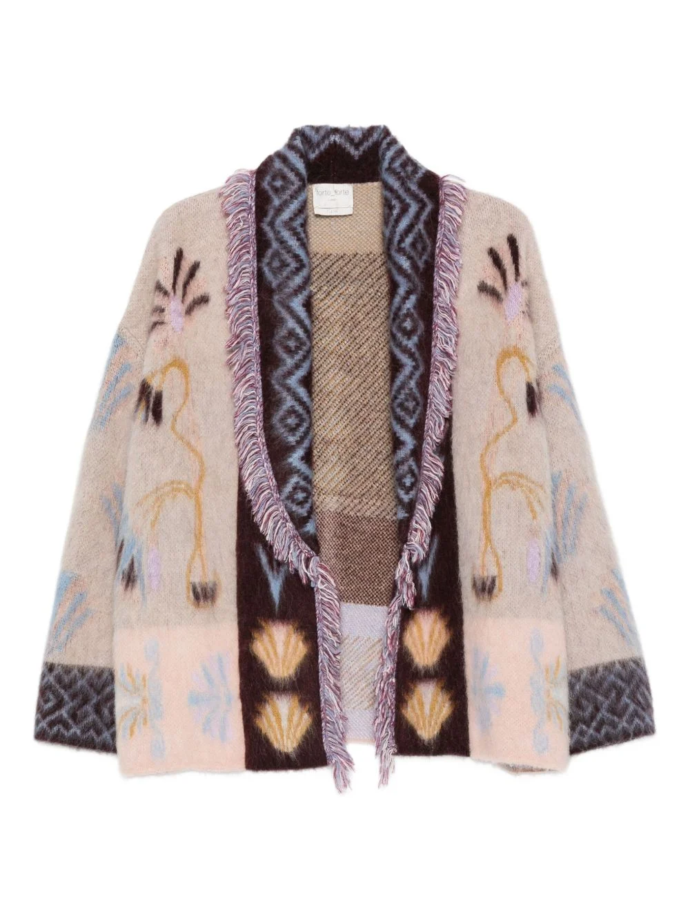 fringed patterned cardigan - 1