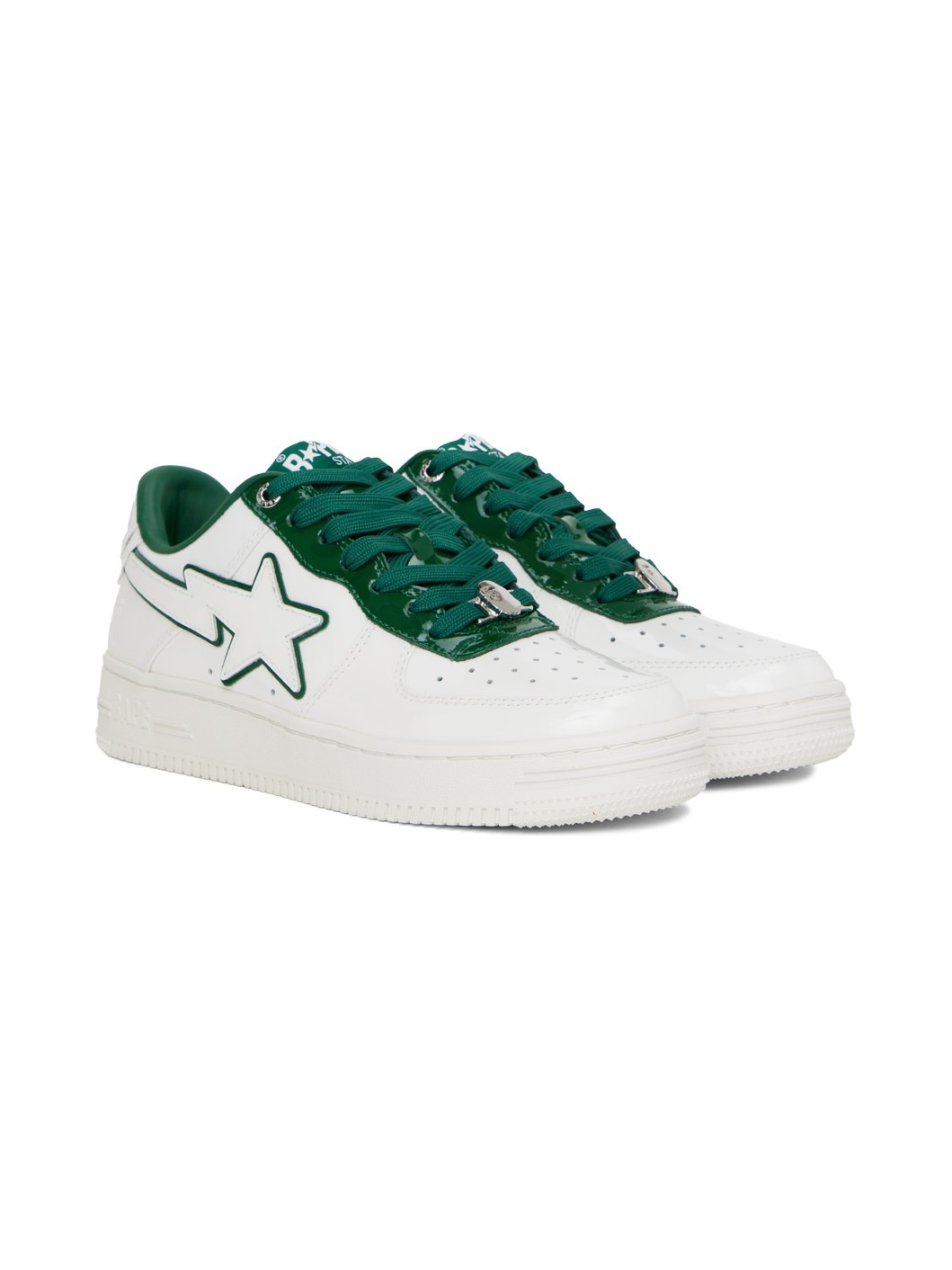 White & Green Patent Leather Sneakers - 4