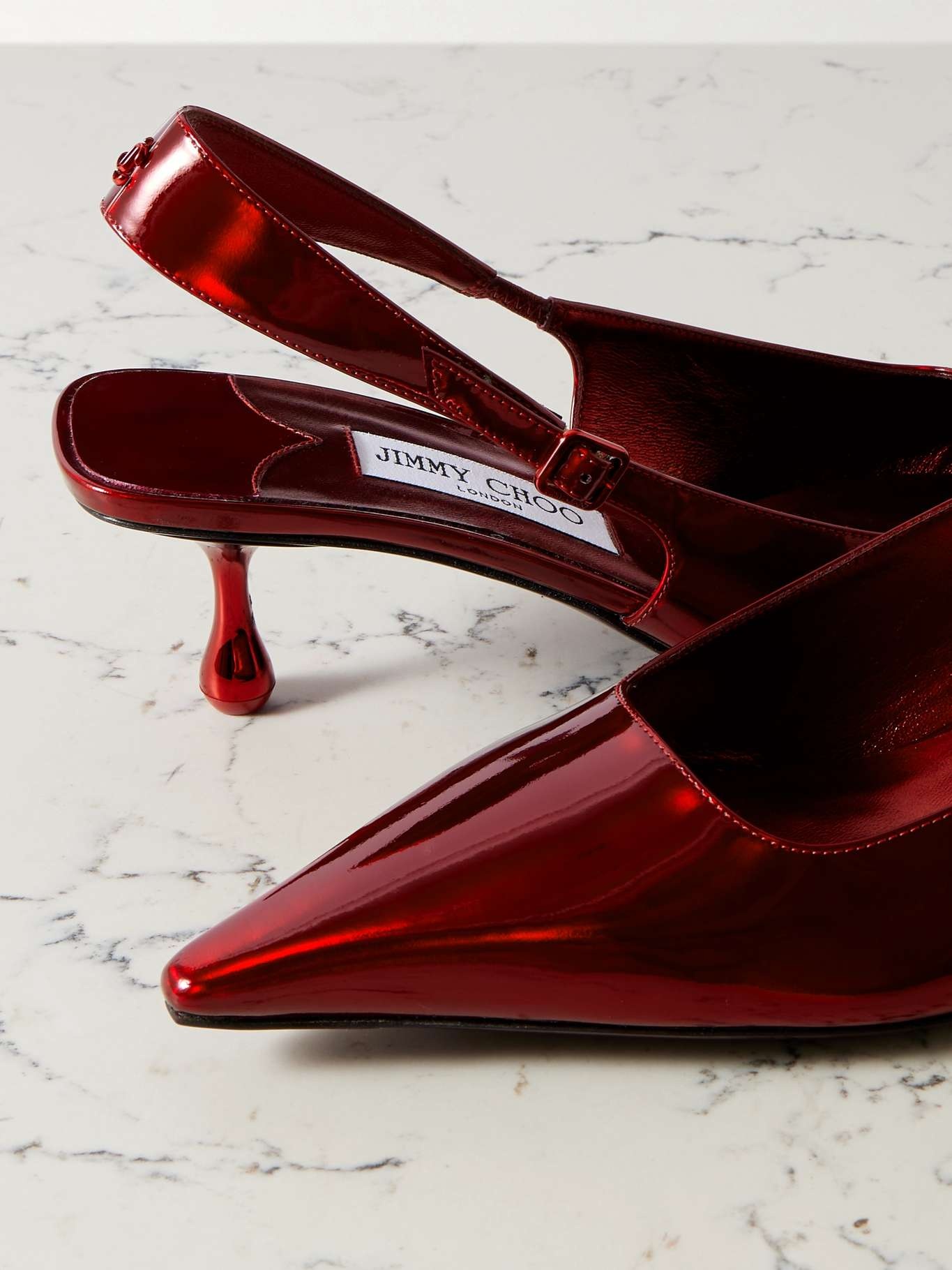 Amel 50 embellished mirrored-leather slingback pumps Red - 4