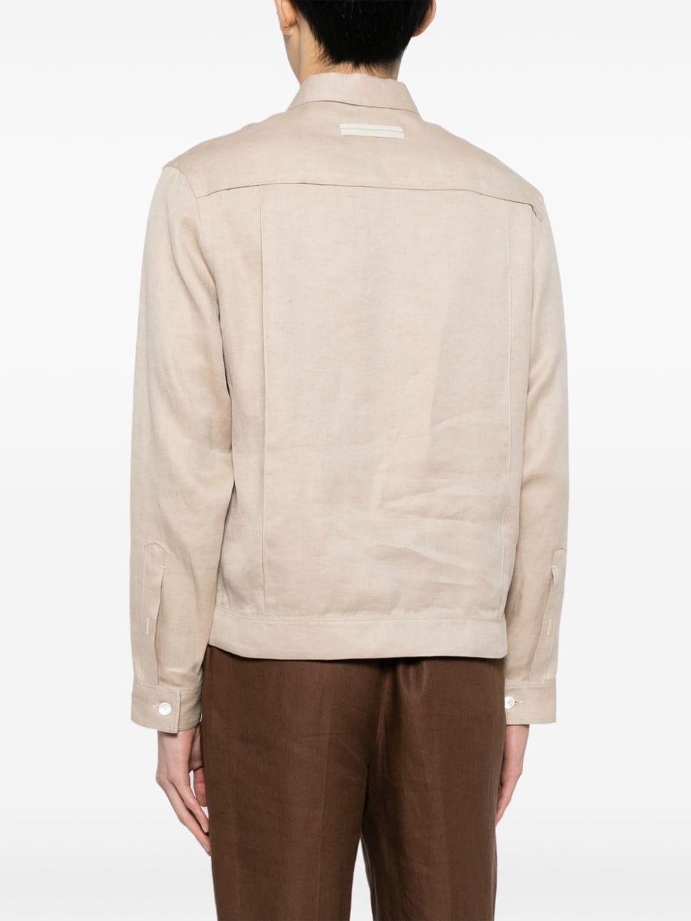 spread-collar linen jacket - 4