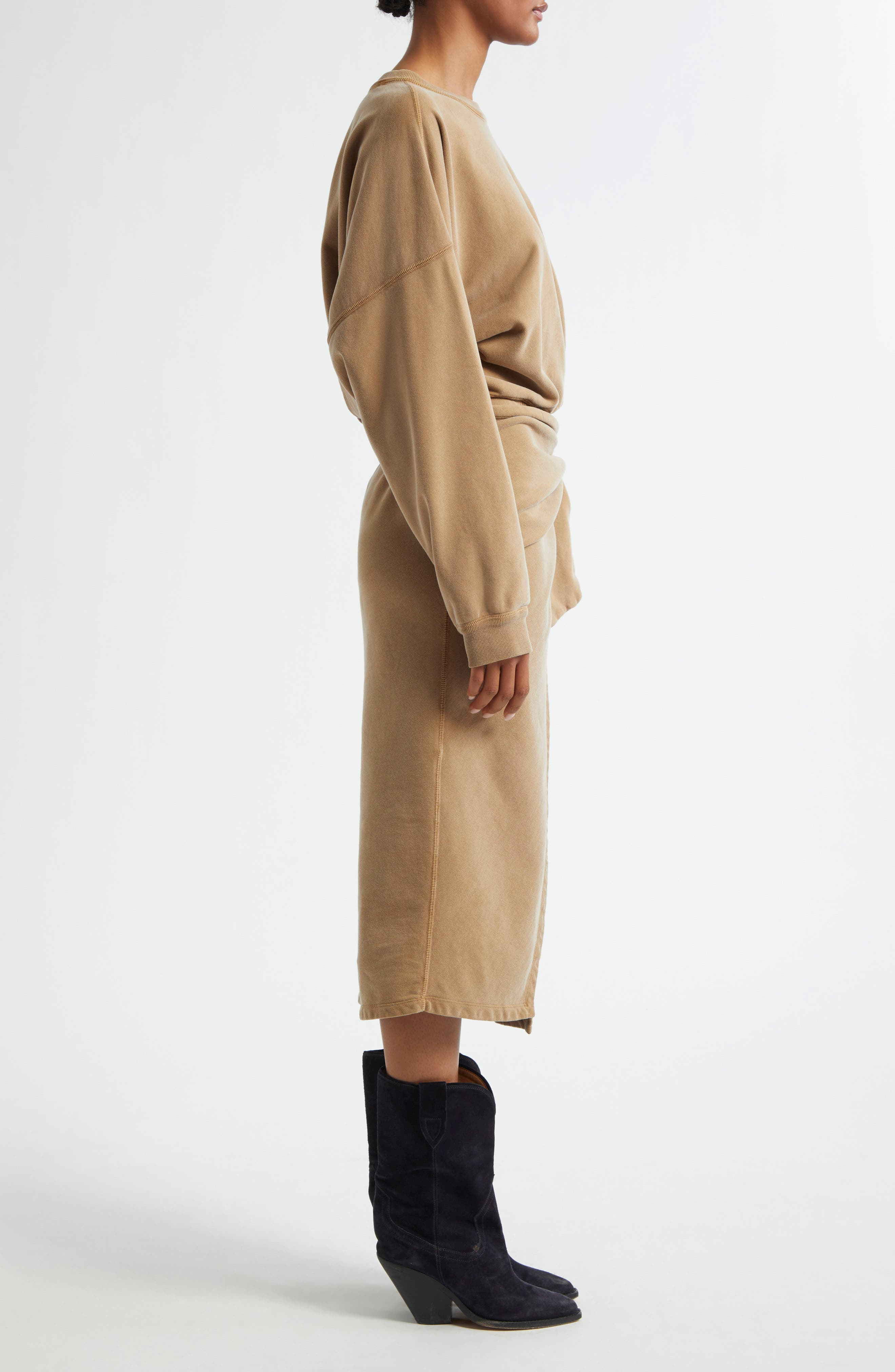 Isabel Marant Étoile Sandrina Long Sleeve Cotton Fleece Dress in Caramel at Nordstrom - 3