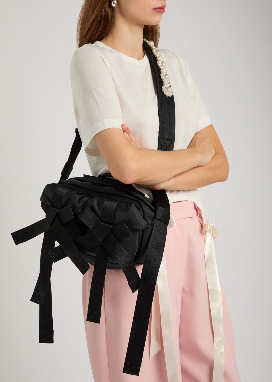 Simone Rocha Bow Faux Pearl-embellished Nylon Cross-body bag - 5