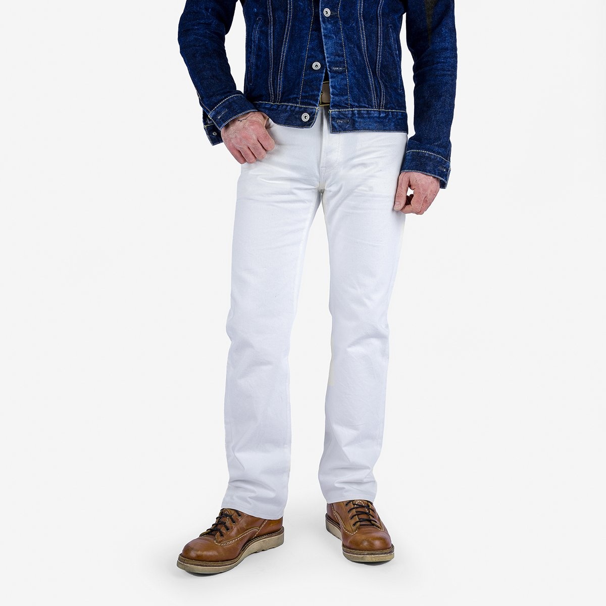 IH-666-WT 13.5oz Denim Slim Straight Cut Jeans - White - 2