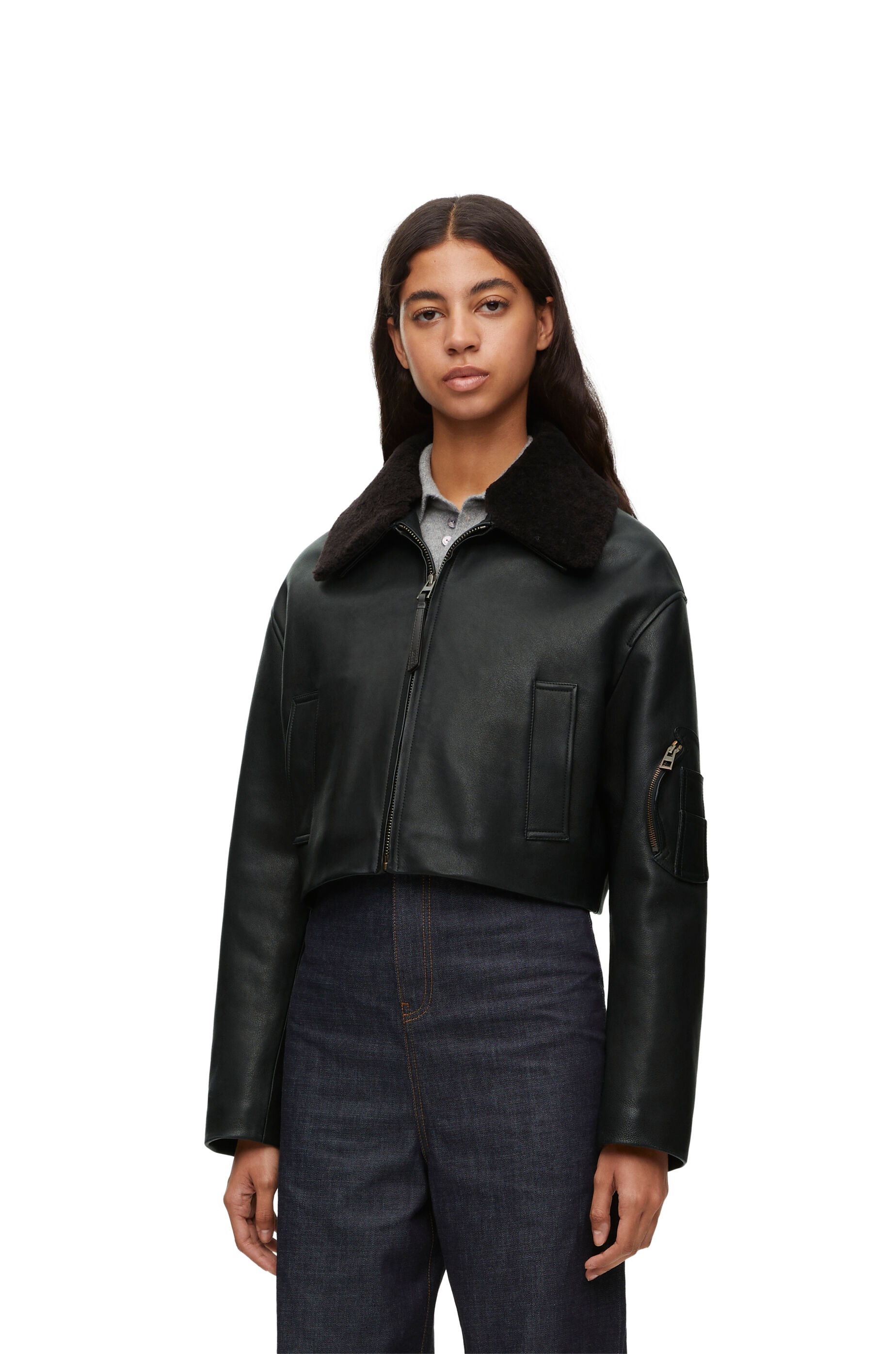 Cropped jacket in nappa lambskin - 3