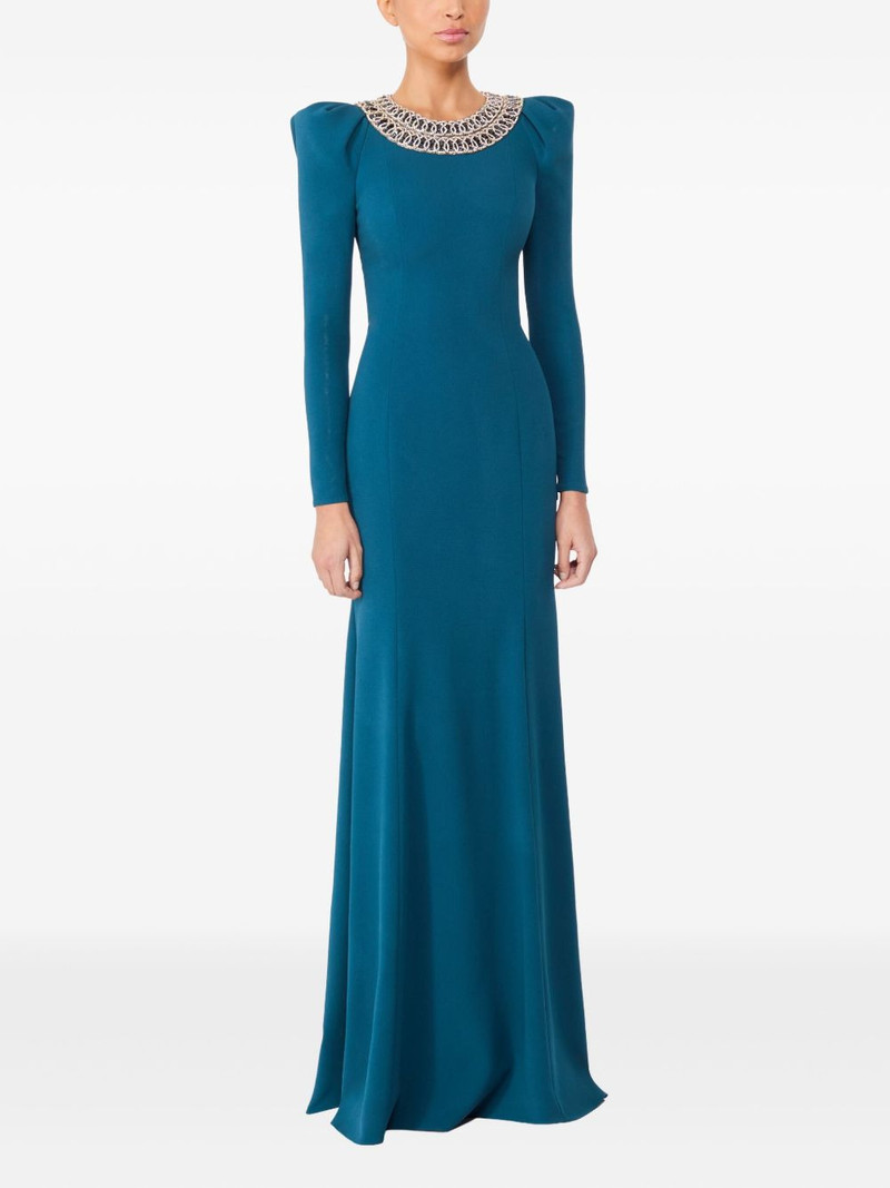 JENNY PACKHAM embellished-neck puff-shoulders maxi dress outlook