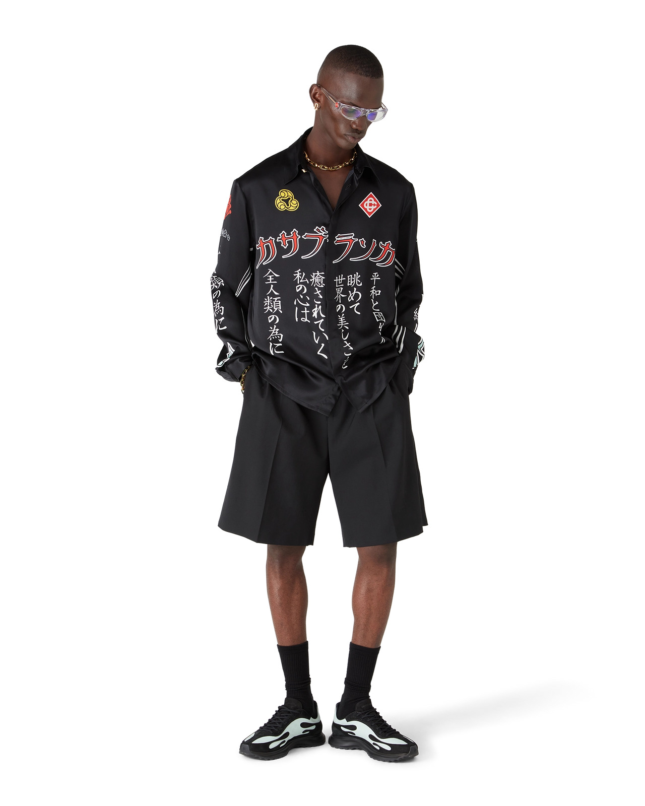 Emblem Long Sleeve Silk Satin Shirt | Casablanca Paris - 5
