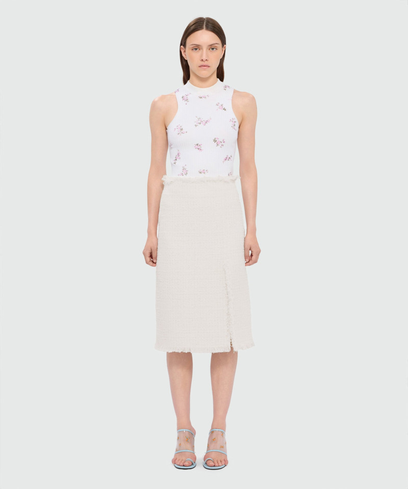 MSGM Off-white high-waisted boucle tweed-effect midi skirt outlook