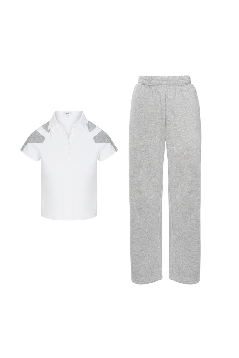 PAIGE POLO + ZEV SWEATPANT - WHITE / GREY 1