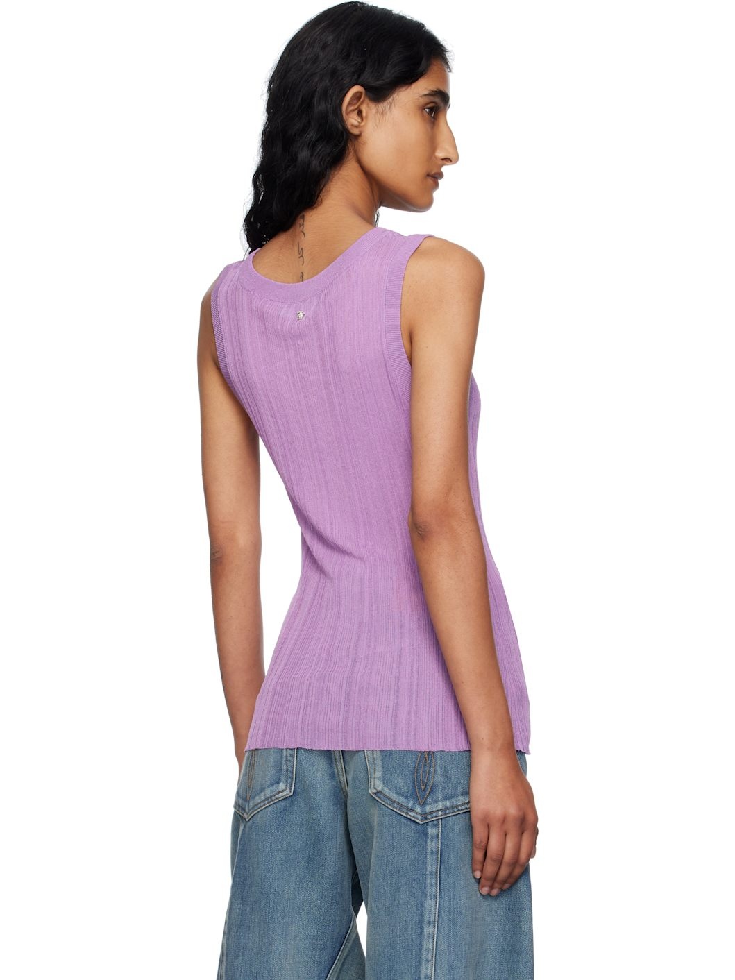 Purple Ribbed Knit Tank Top - 3