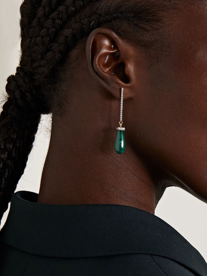 MATEO 14-karat gold, malachite and diamond earrings Green outlook