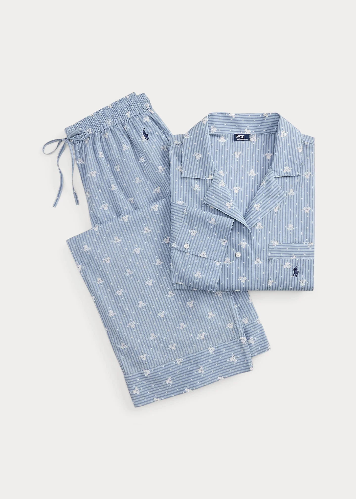 Floral-Stripe Poplin Long-Sleeve PJ Set - 1