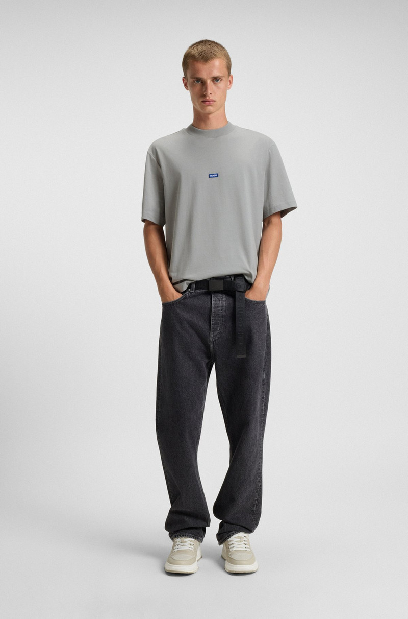 HUGO REGULAR-FIT COTTON-JERSEY T-SHIRT WITH BLUE LOGO PATCH outlook