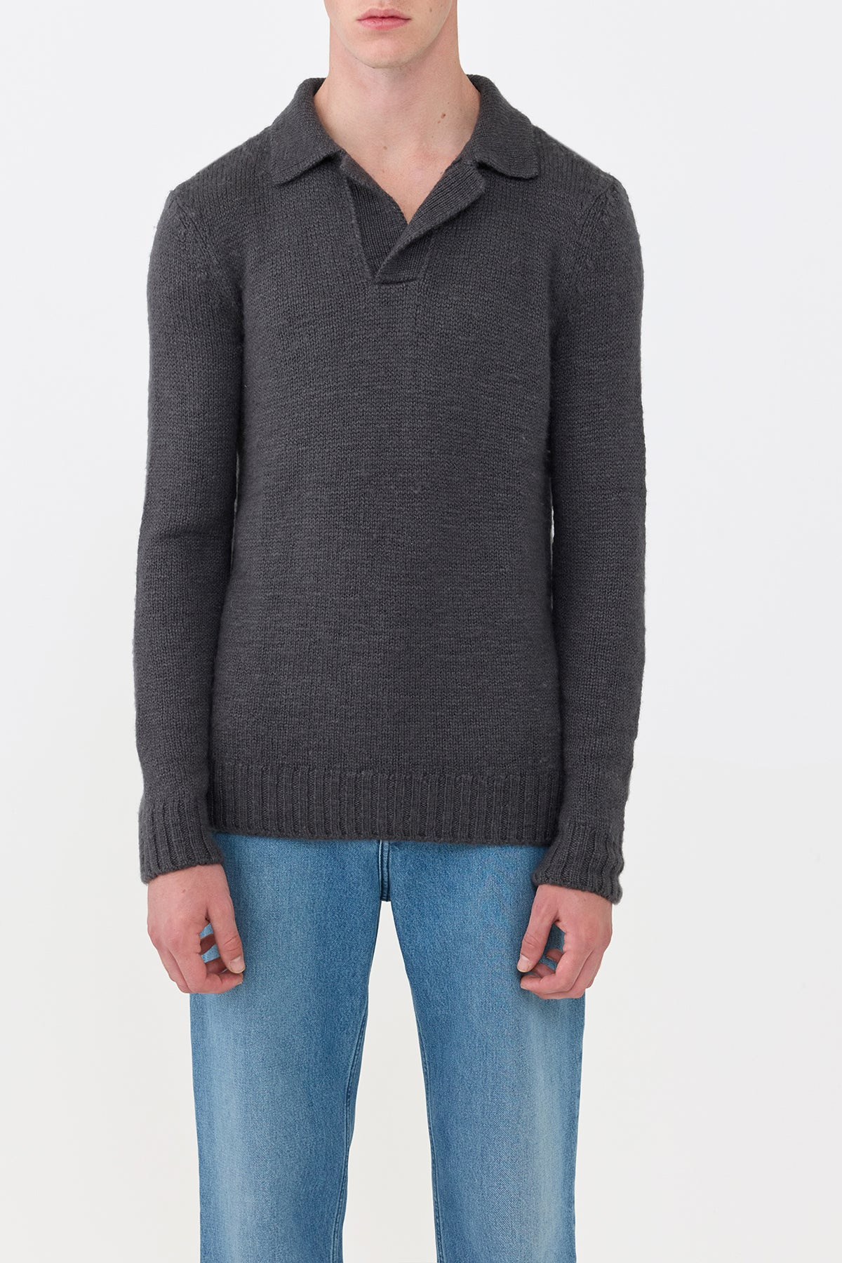 Aled Knit Polo in Charcoal Cashmere - 2