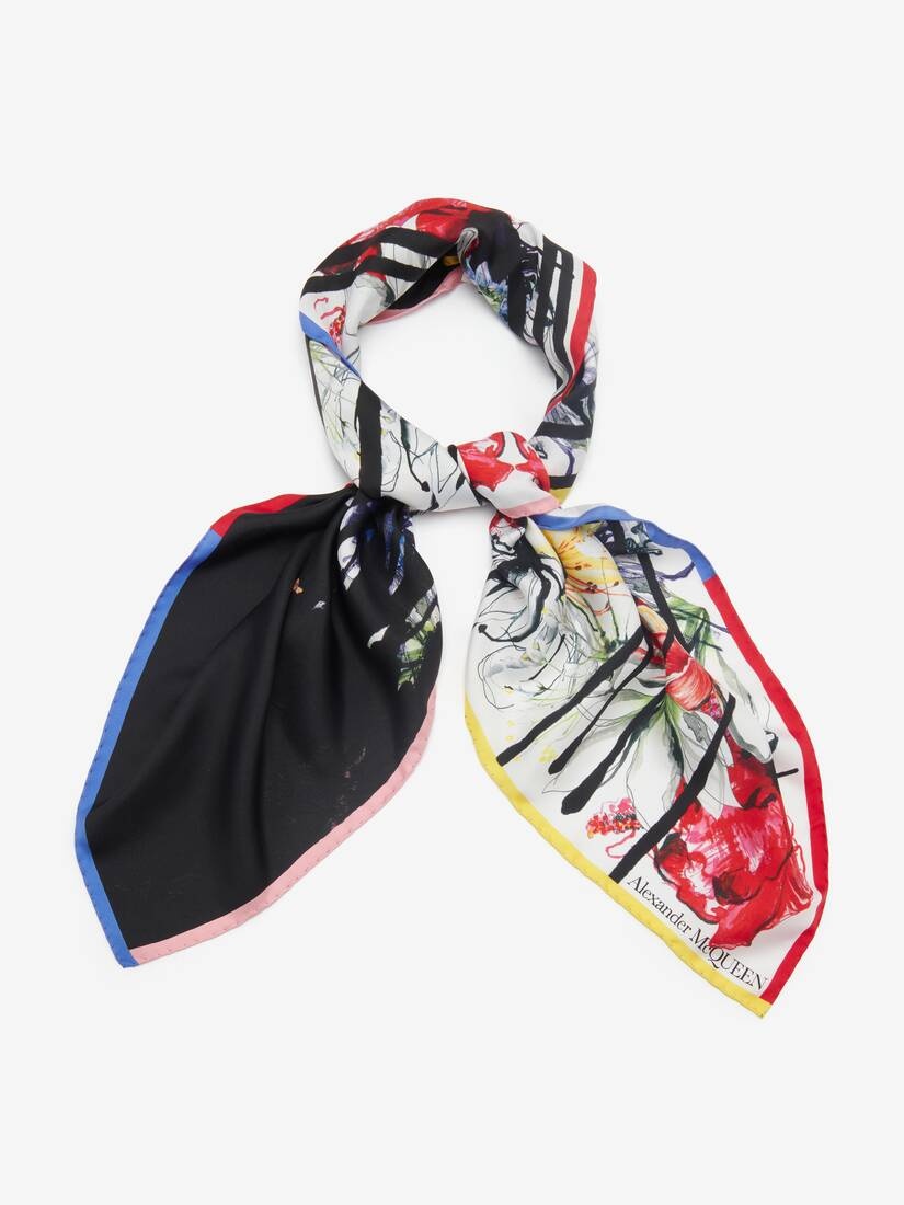 Women's Exploded Floral Foulard in Ivory/black - 2
