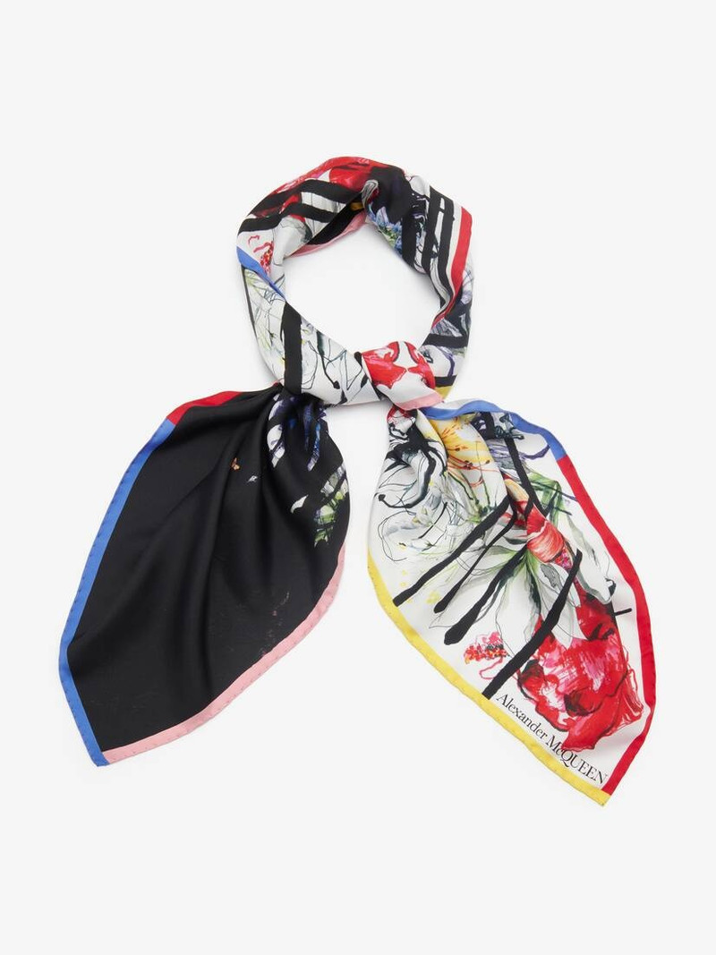 Alexander McQueen Women's Exploded Floral Foulard in Ivory/black outlook