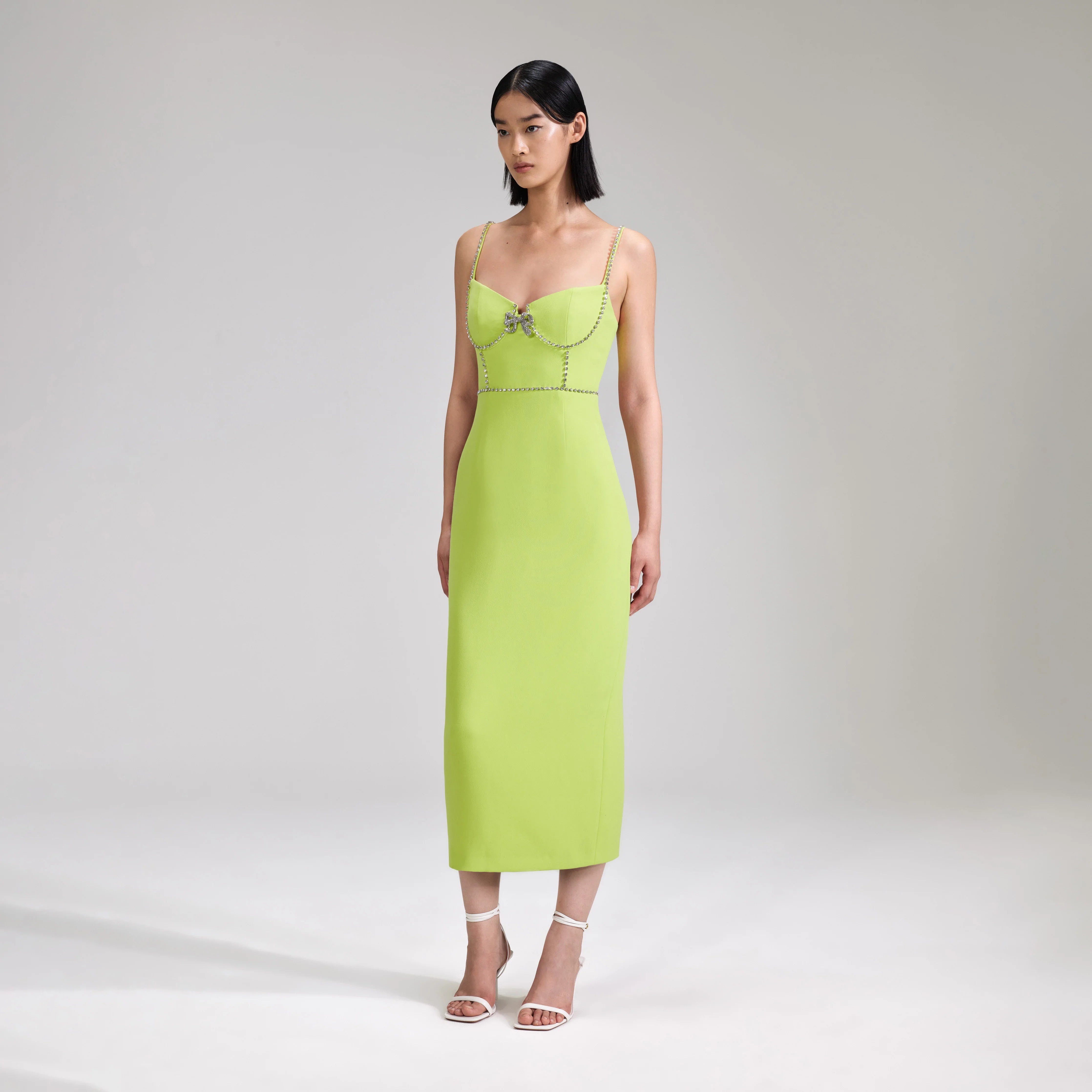 Lime Crepe Bow Midi Dress - 2